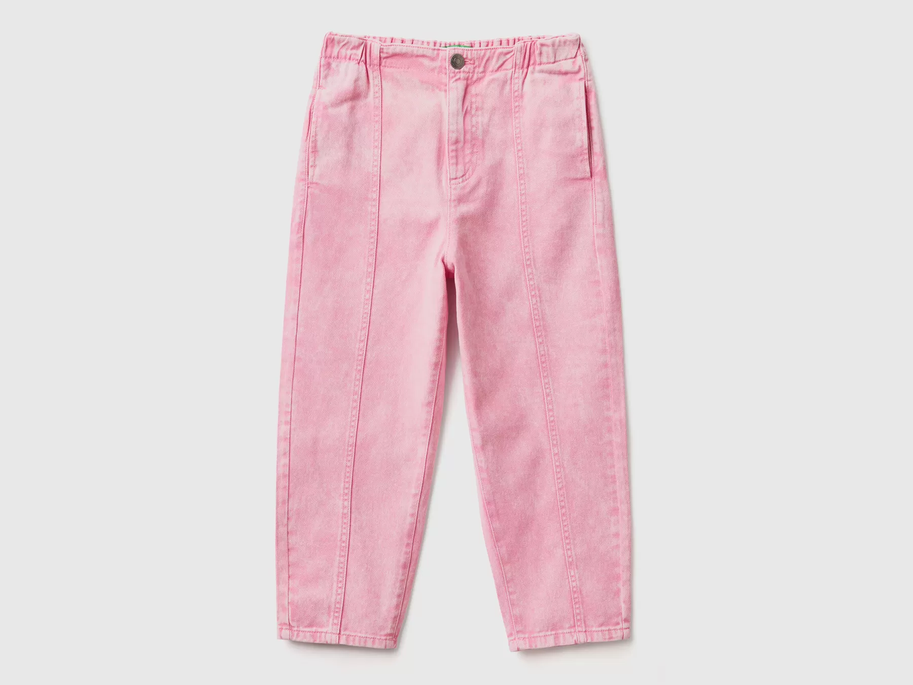 Benetton Pantaloni Paperbag 100% Cotone Rosa Best