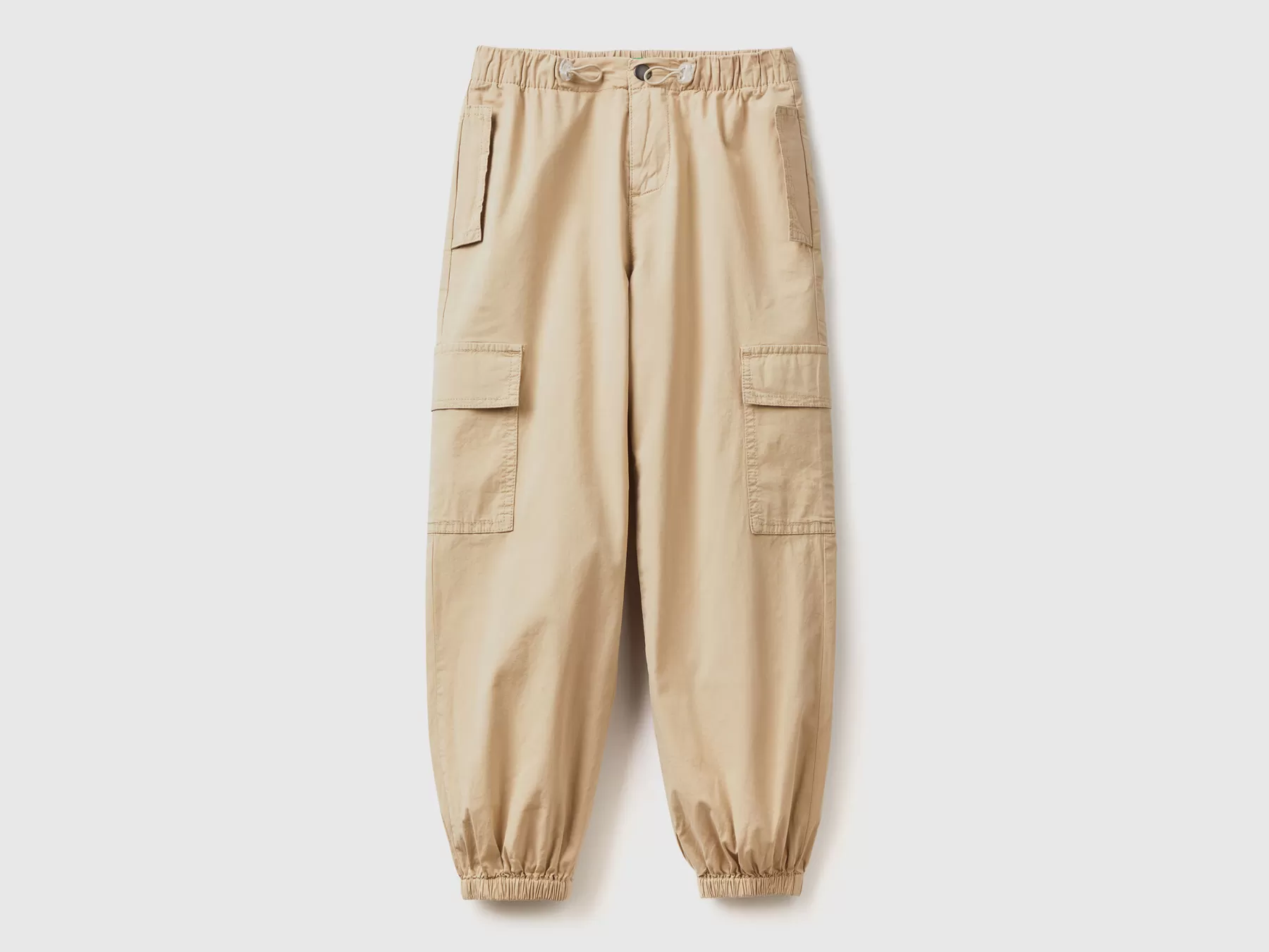 Benetton Pantaloni Parachute Con Tasconi Beige Best Sale