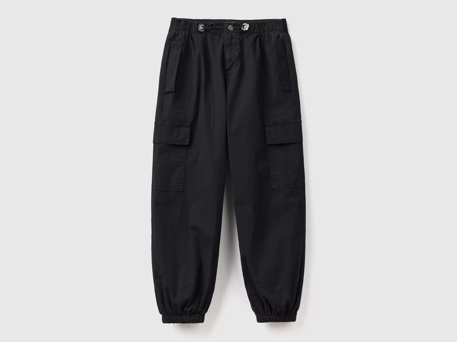 Benetton Pantaloni Parachute Con Tasconi Nero Outlet