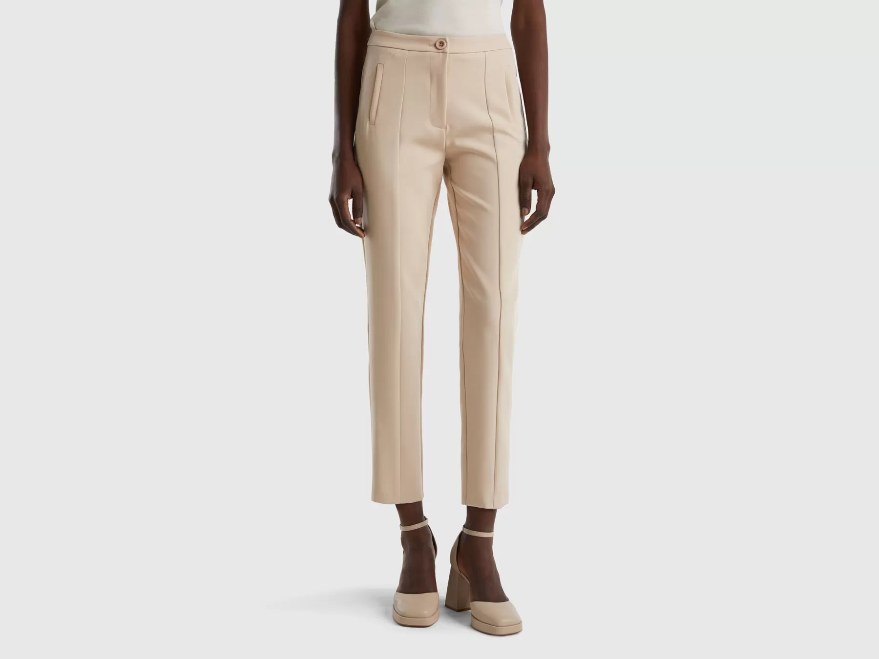 Benetton Pantaloni Skinny Fit Beige Flash Sale