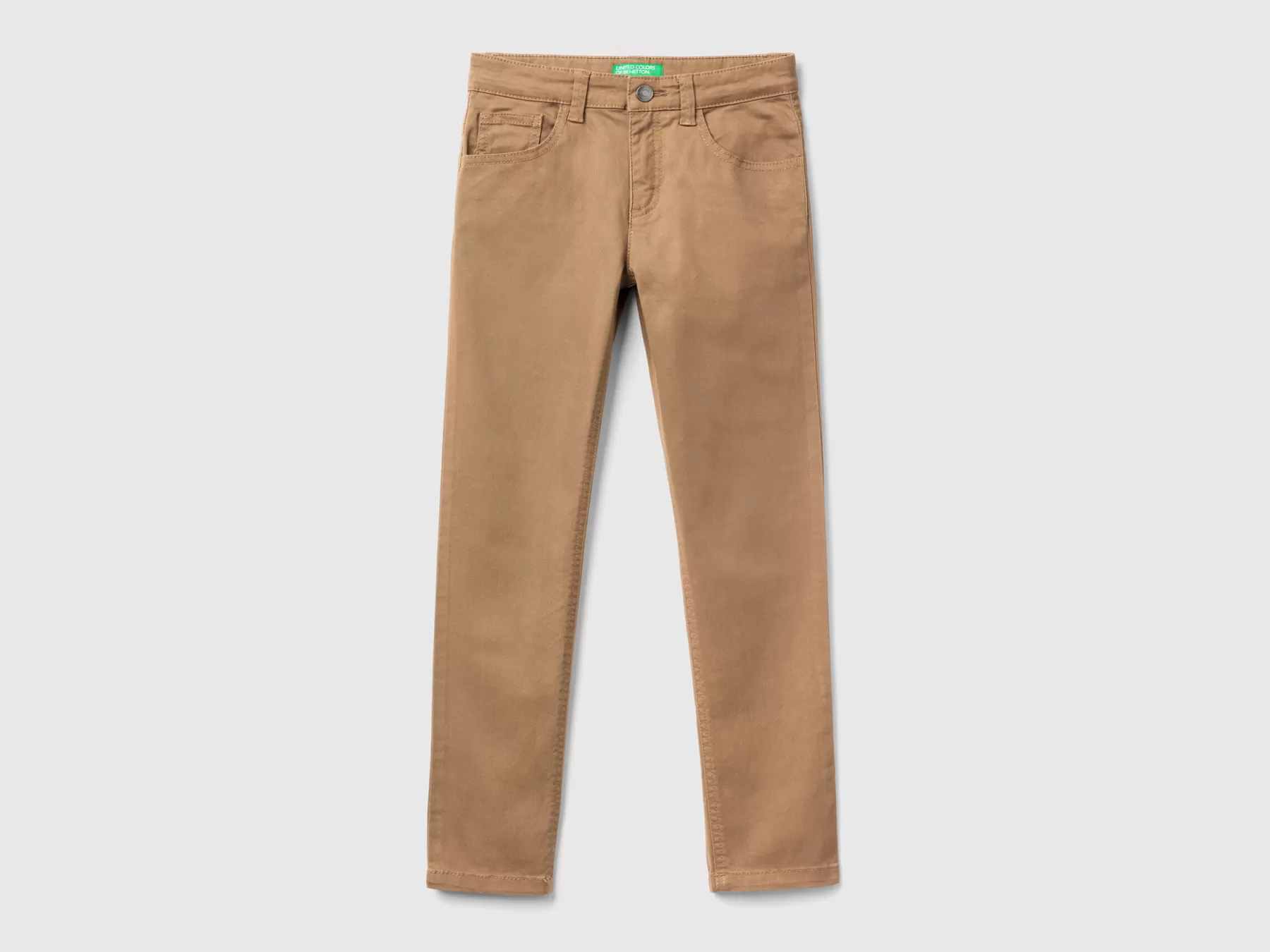 Benetton Pantaloni Slim Fit Cinque Tasche Beige New