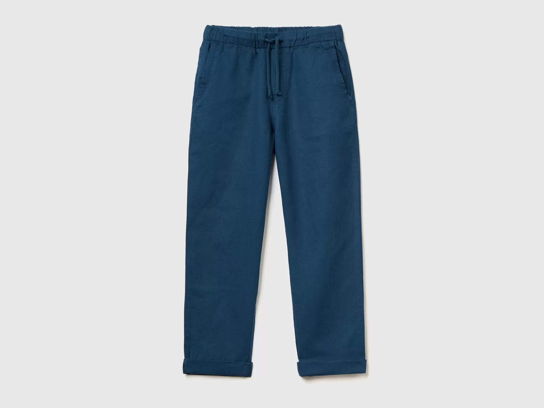 Benetton Pantaloni Slim Fit In Misto Lino Blu Flash Sale