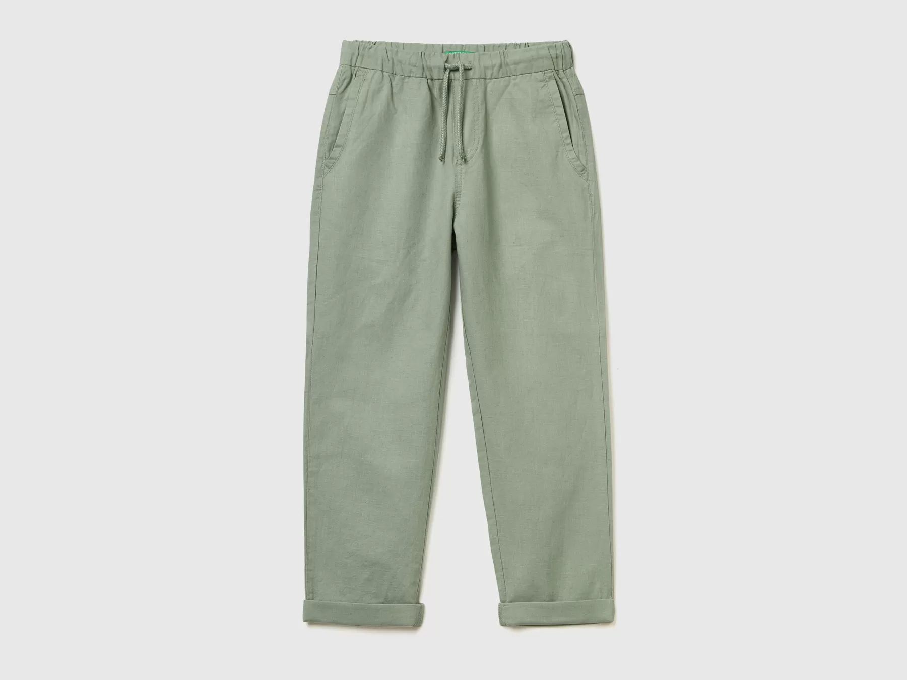 Benetton Pantaloni Slim Fit In Misto Lino Verde Store