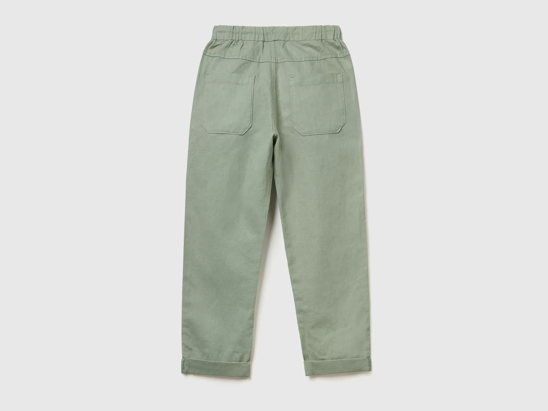 Benetton Pantaloni Slim Fit In Misto Lino Verde Store