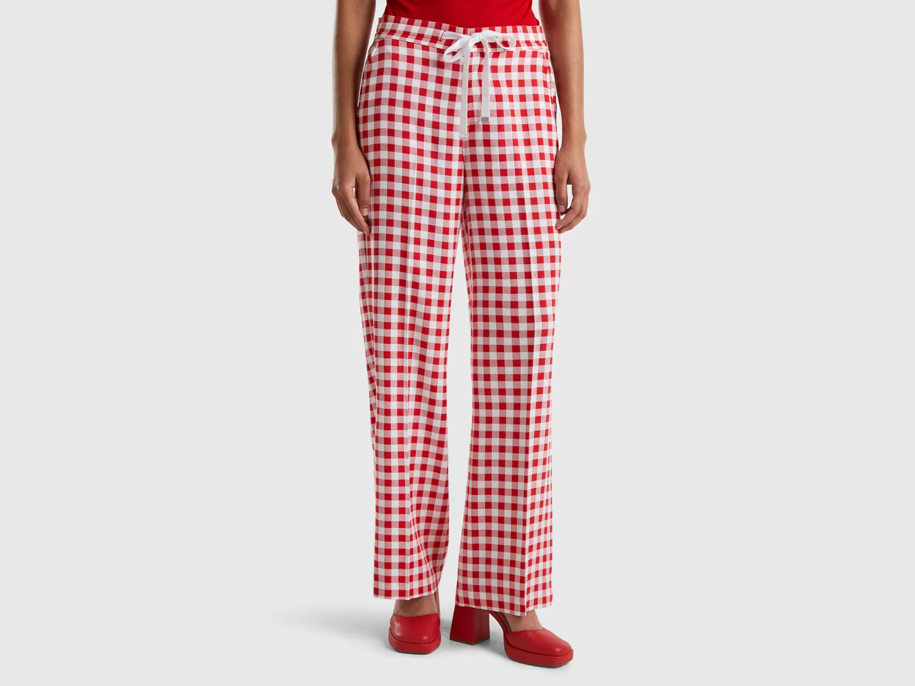 Benetton Pantaloni Stampati Con Coulisse Rosso Hot