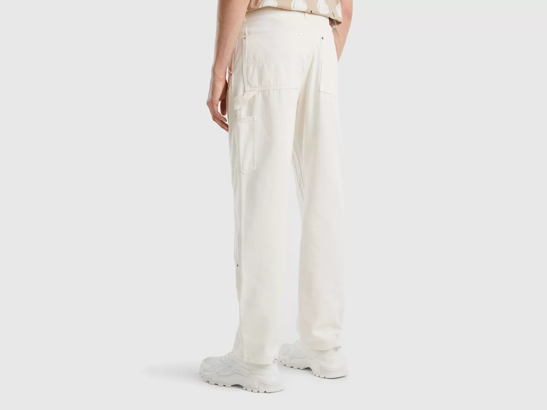 Benetton Pantaloni Stile Worker Bianco Panna Outlet