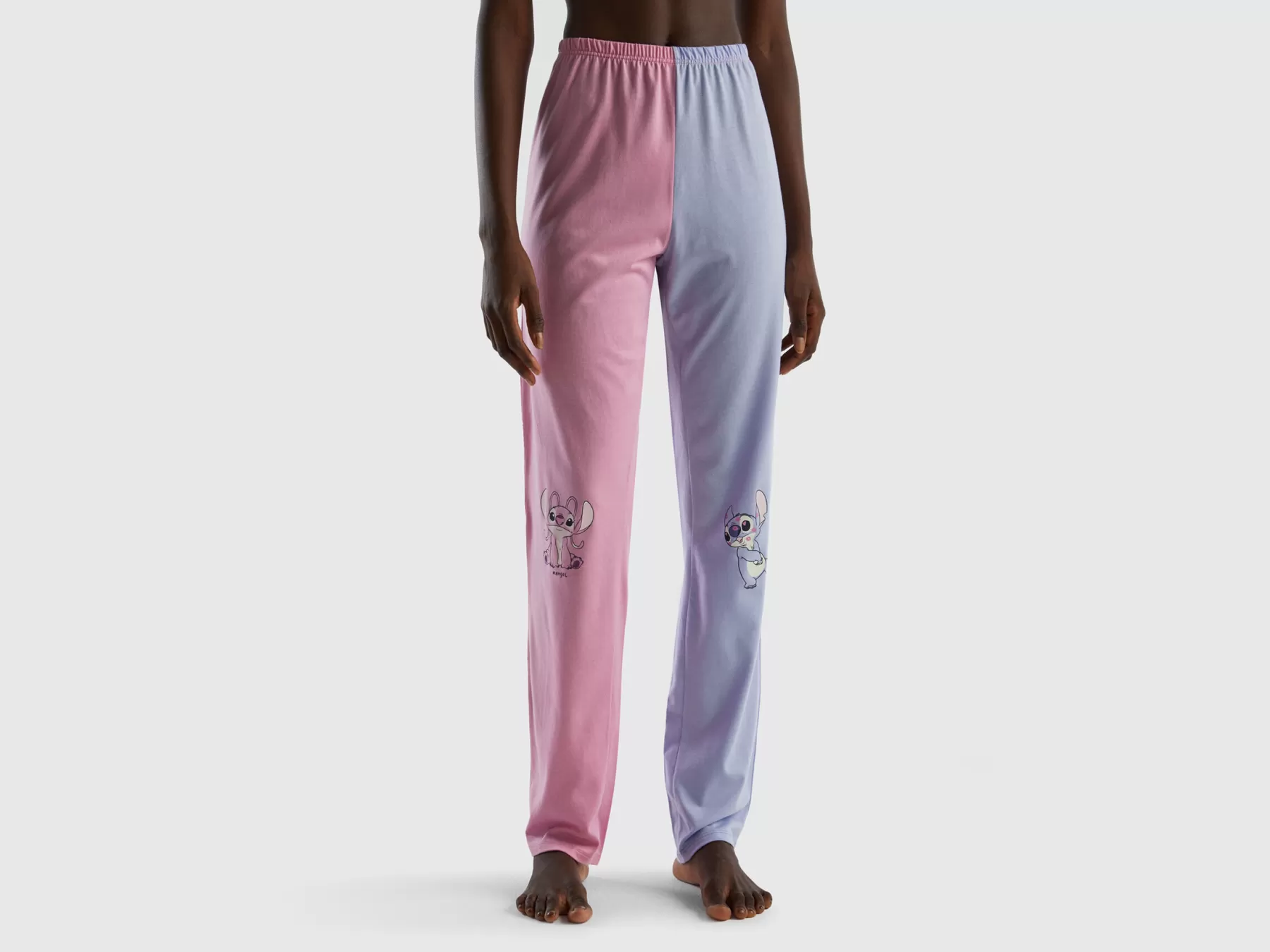 Benetton Pantaloni Stitch & Angel In Caldo Cotone Malva Fashion