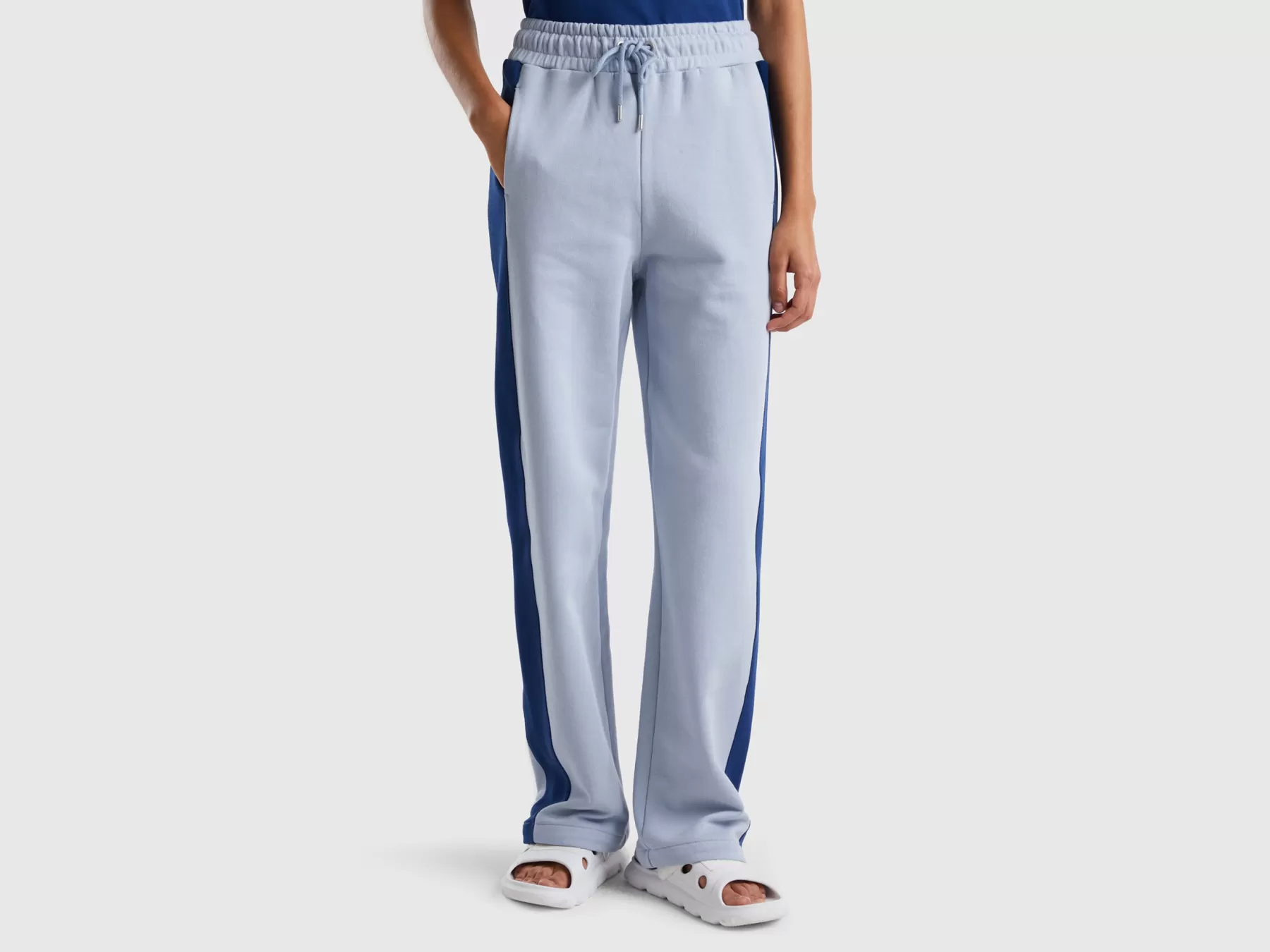 Benetton Pantalonicon Banda Blu Scuro Celeste Online