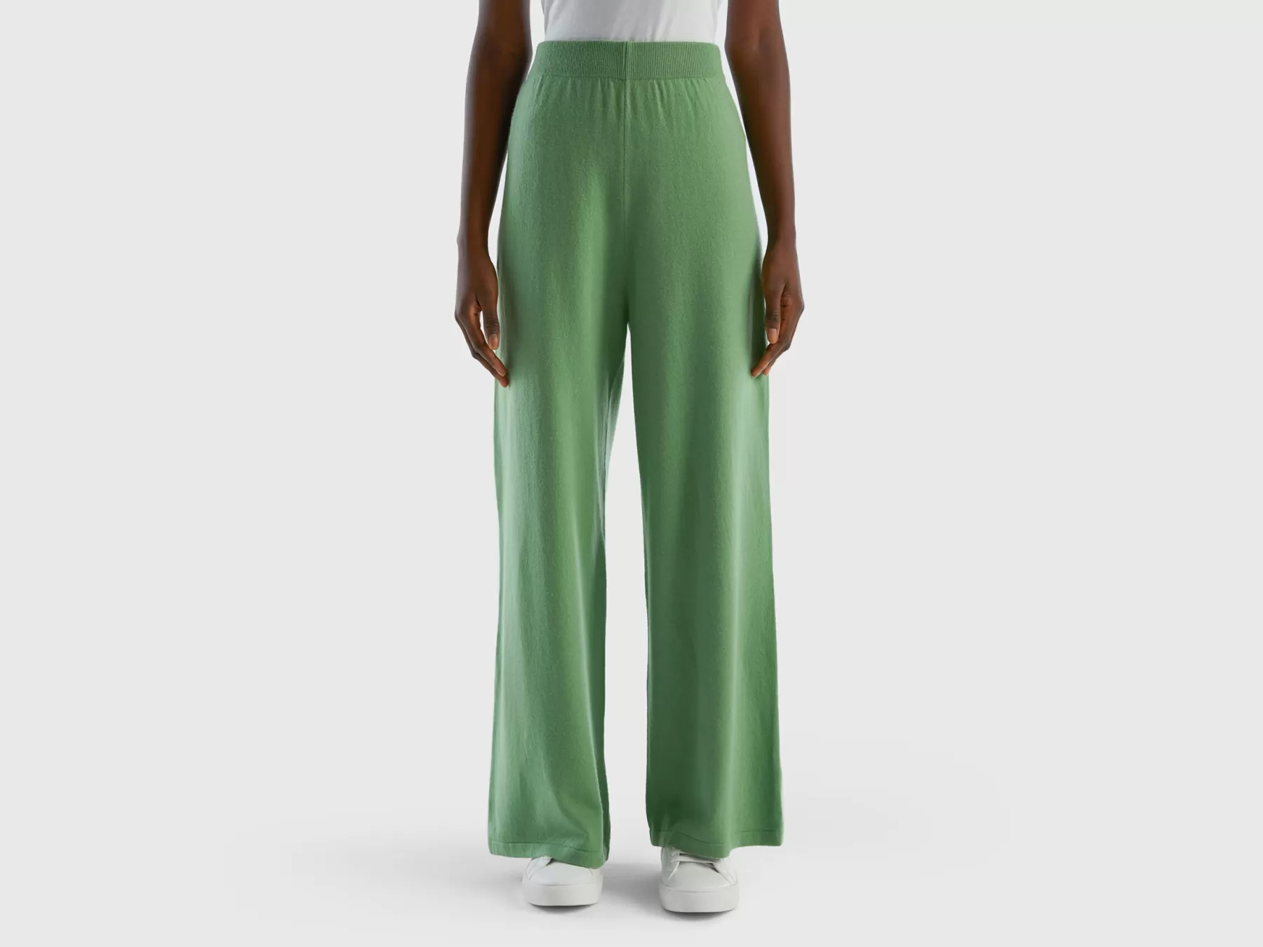 Benetton Pantalonisalvia In Misto Lana E Cashmere Verde Outlet