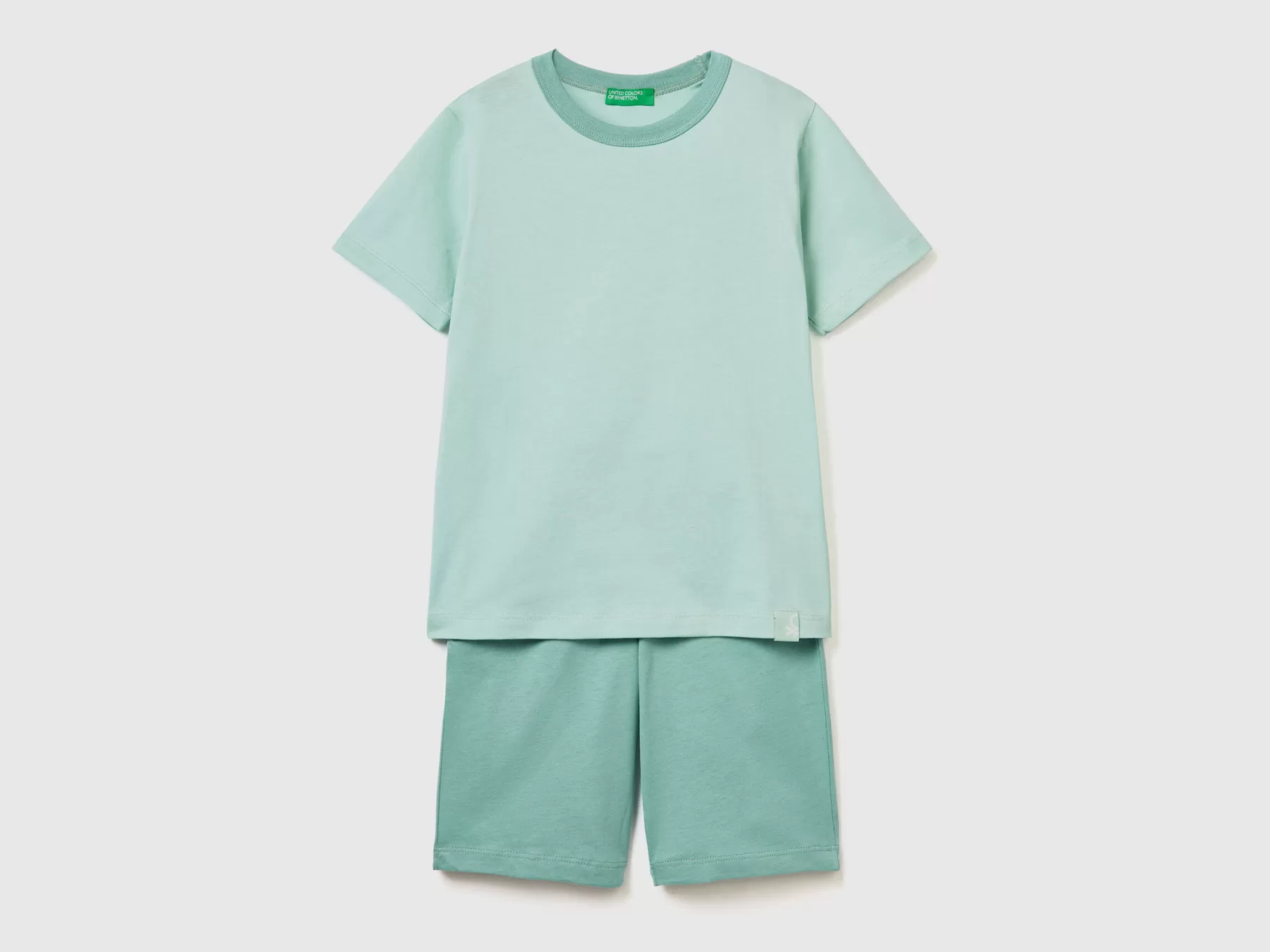 Benetton Pigiama Corto In Cotone Leggero Verde Acqua Best