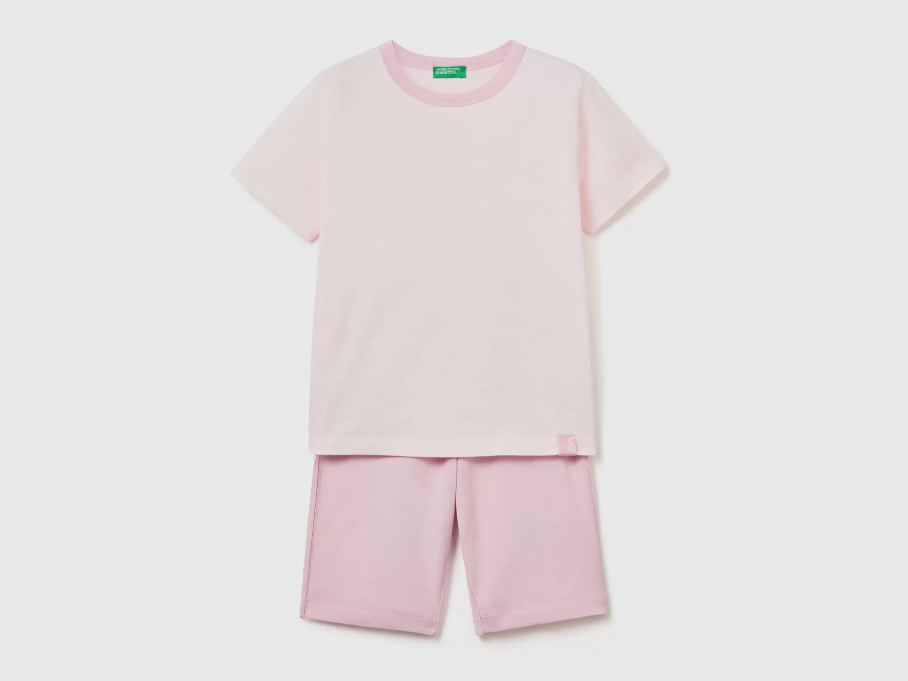 Benetton Pigiama Corto In Cotone Leggero Rosa Pastello Shop