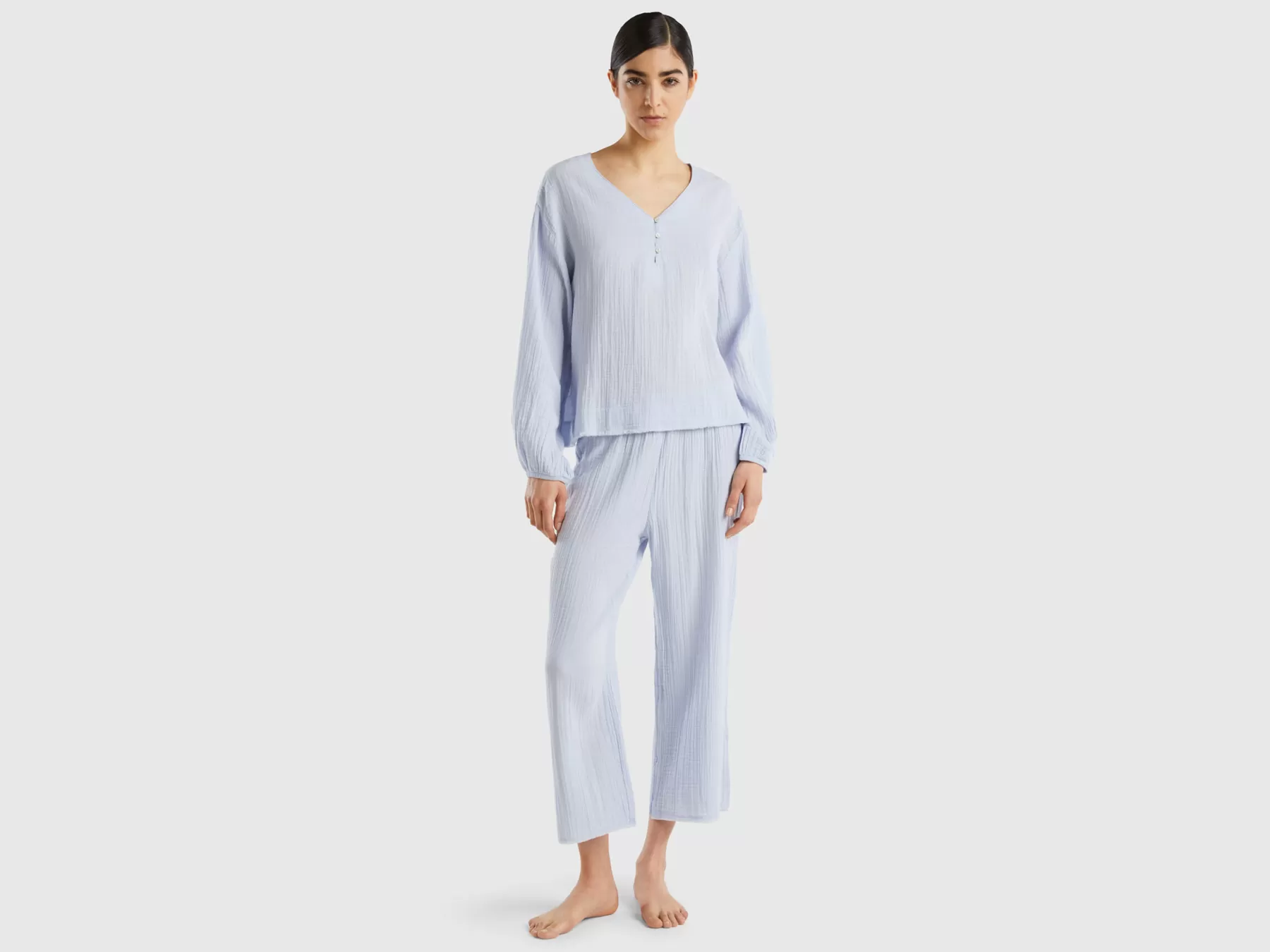 Benetton Pigiama In Caldo Cotone Celeste Discount