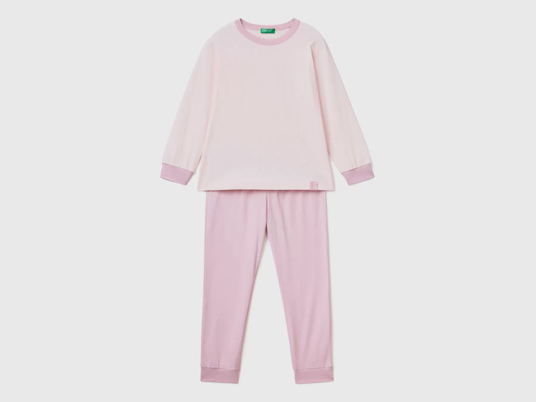 Benetton Pigiama Slim Fit 100% Cotone Rosa Pastello Discount