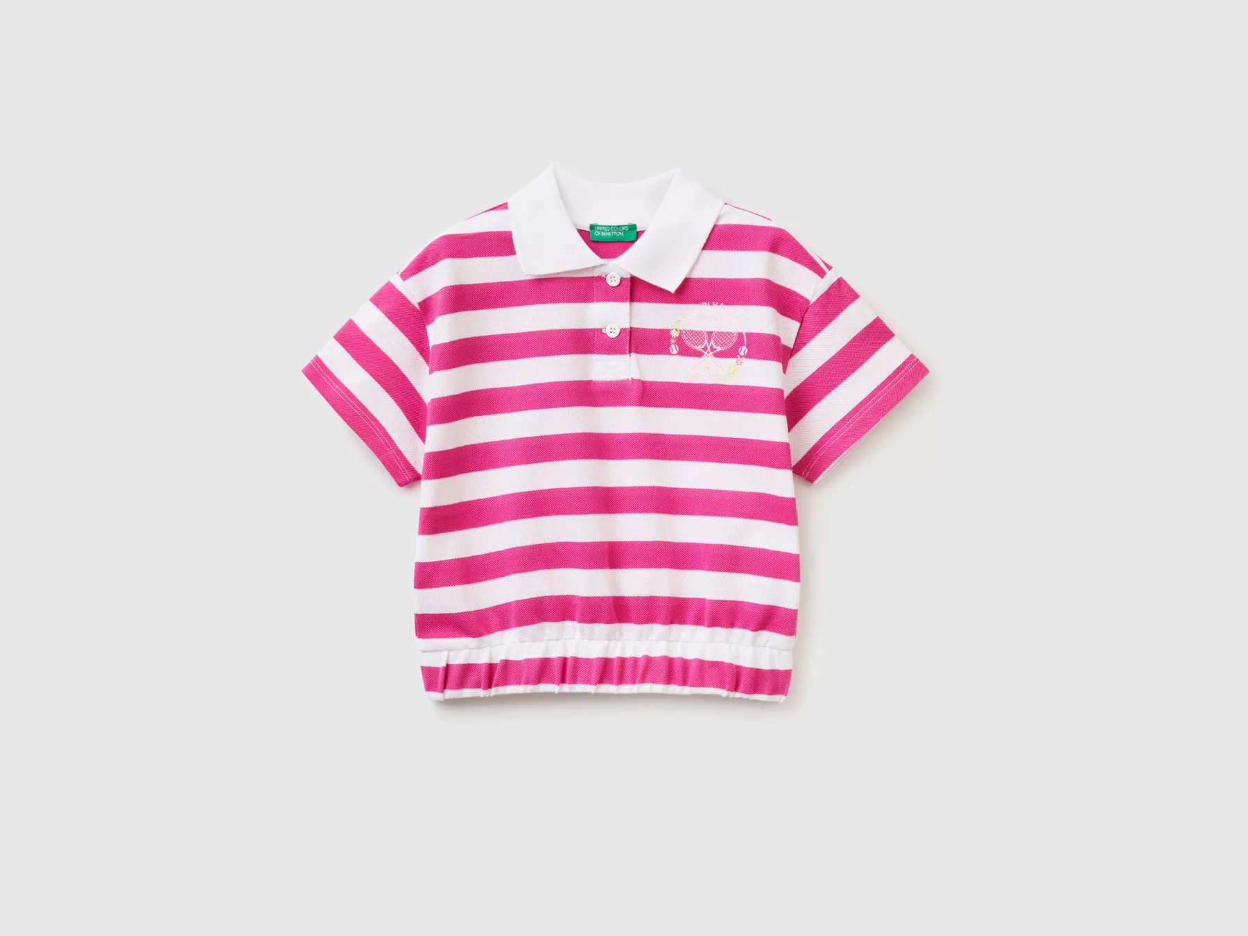 Benetton Polo A Righe Con Stemma Fucsia Cheap