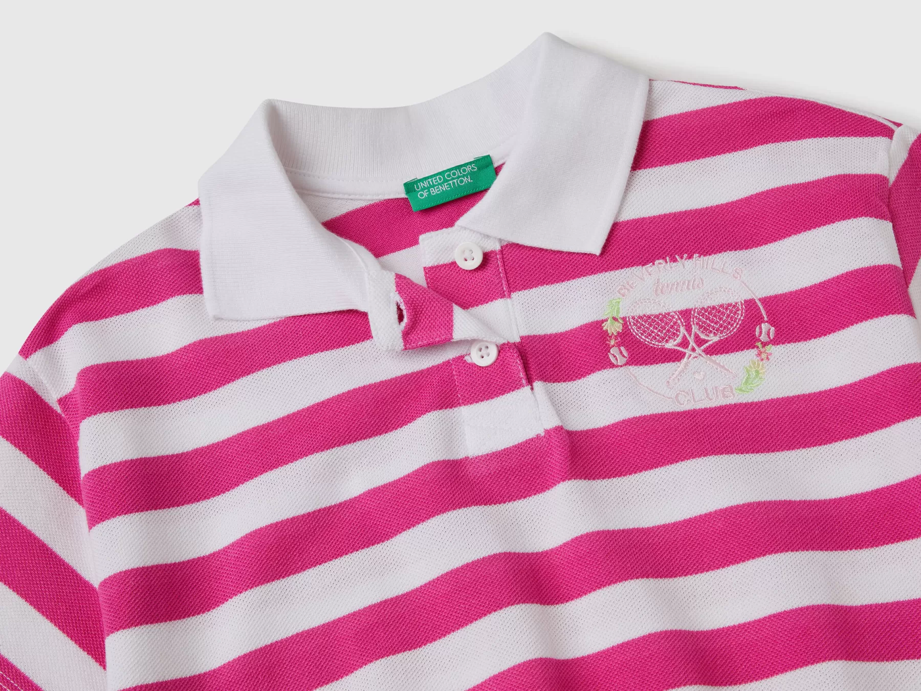 Benetton Polo A Righe Con Stemma Fucsia Cheap