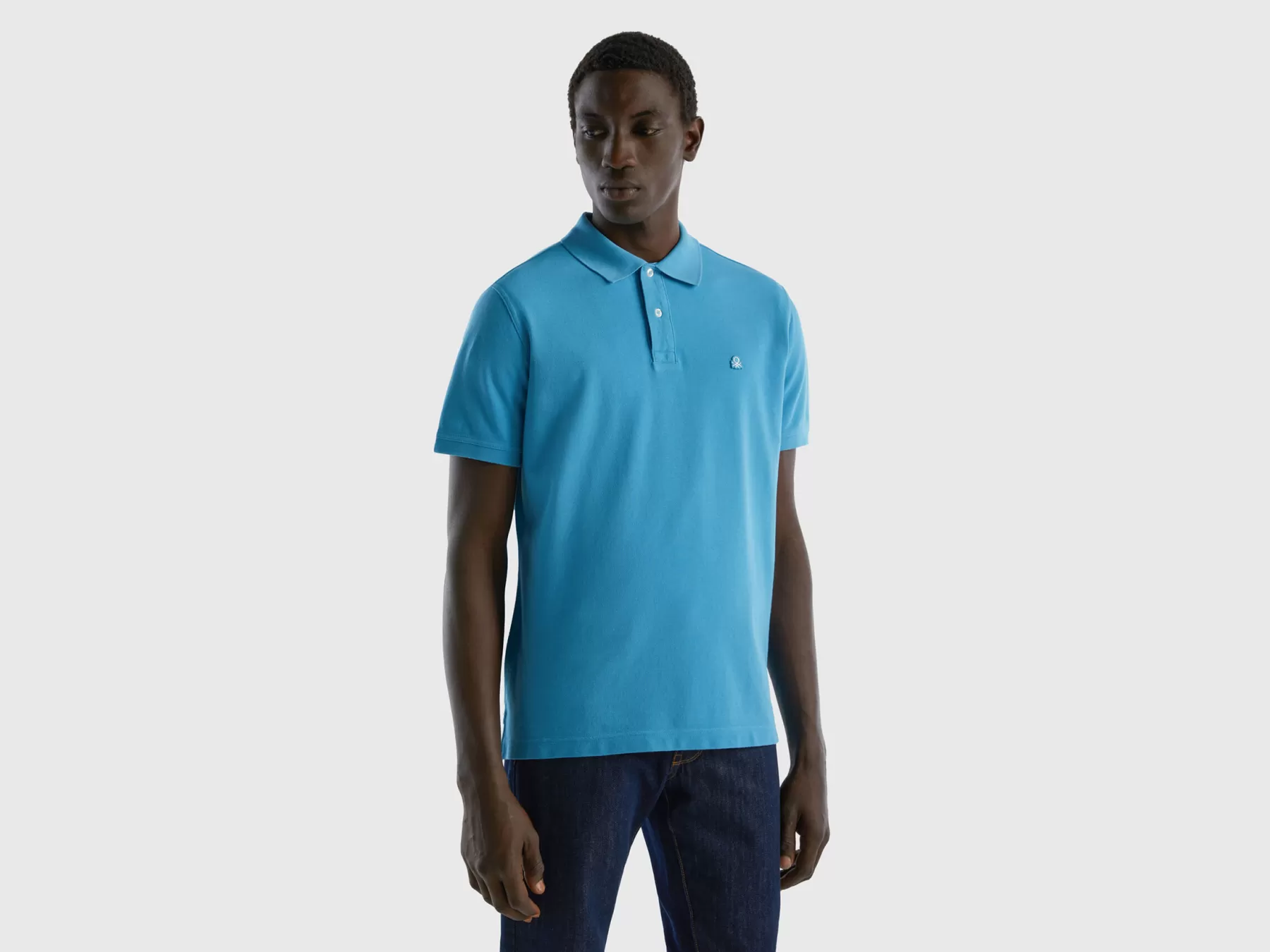 Benetton Polo Azzurra Regular Fit Turchese Best Sale