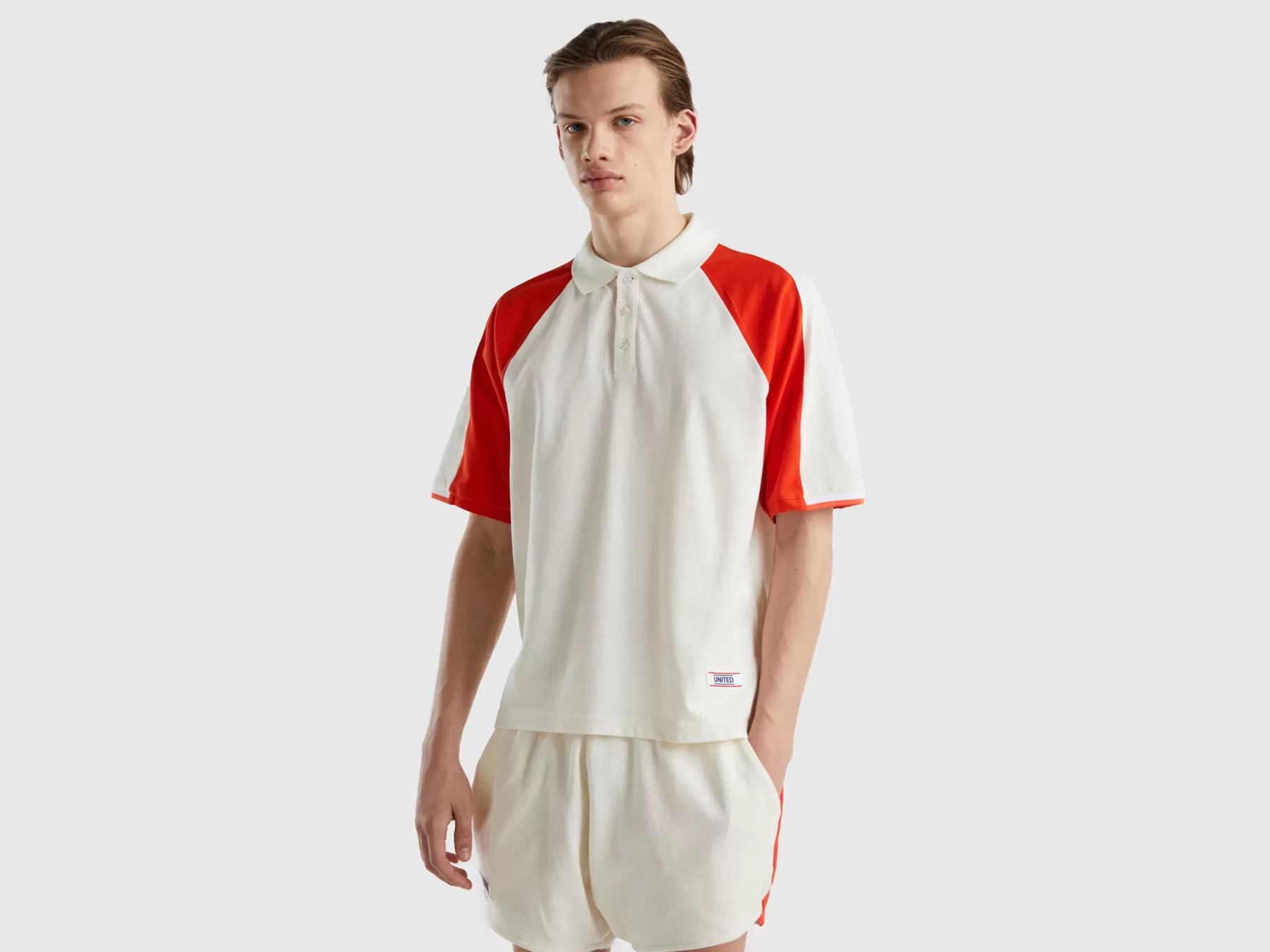 Benetton Polo Bianca Con Bande Rosse Bianco Best Sale