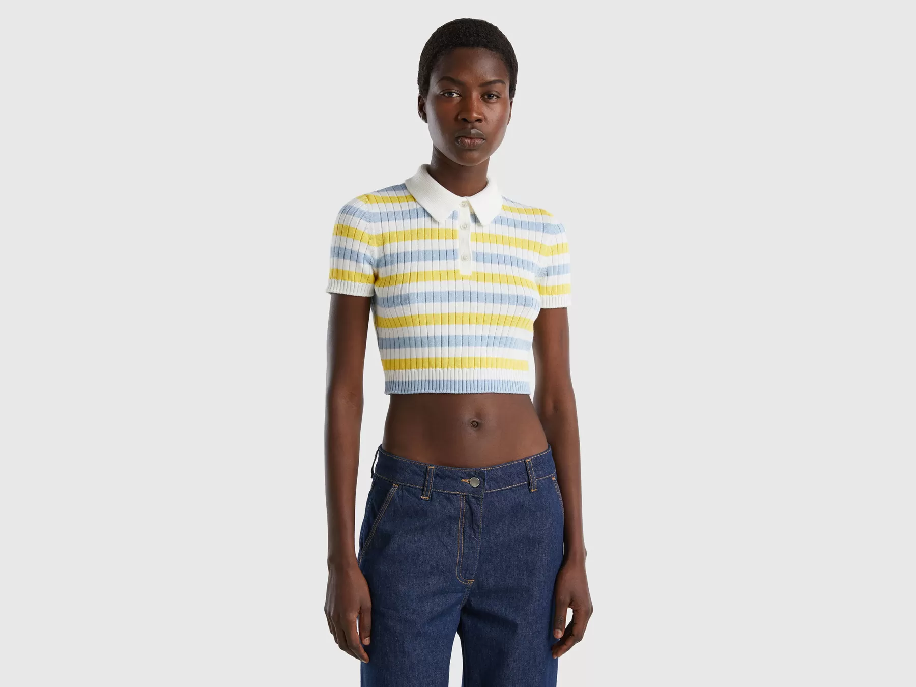 Benetton Polo Cropped A Righe Multi-Color Cheap