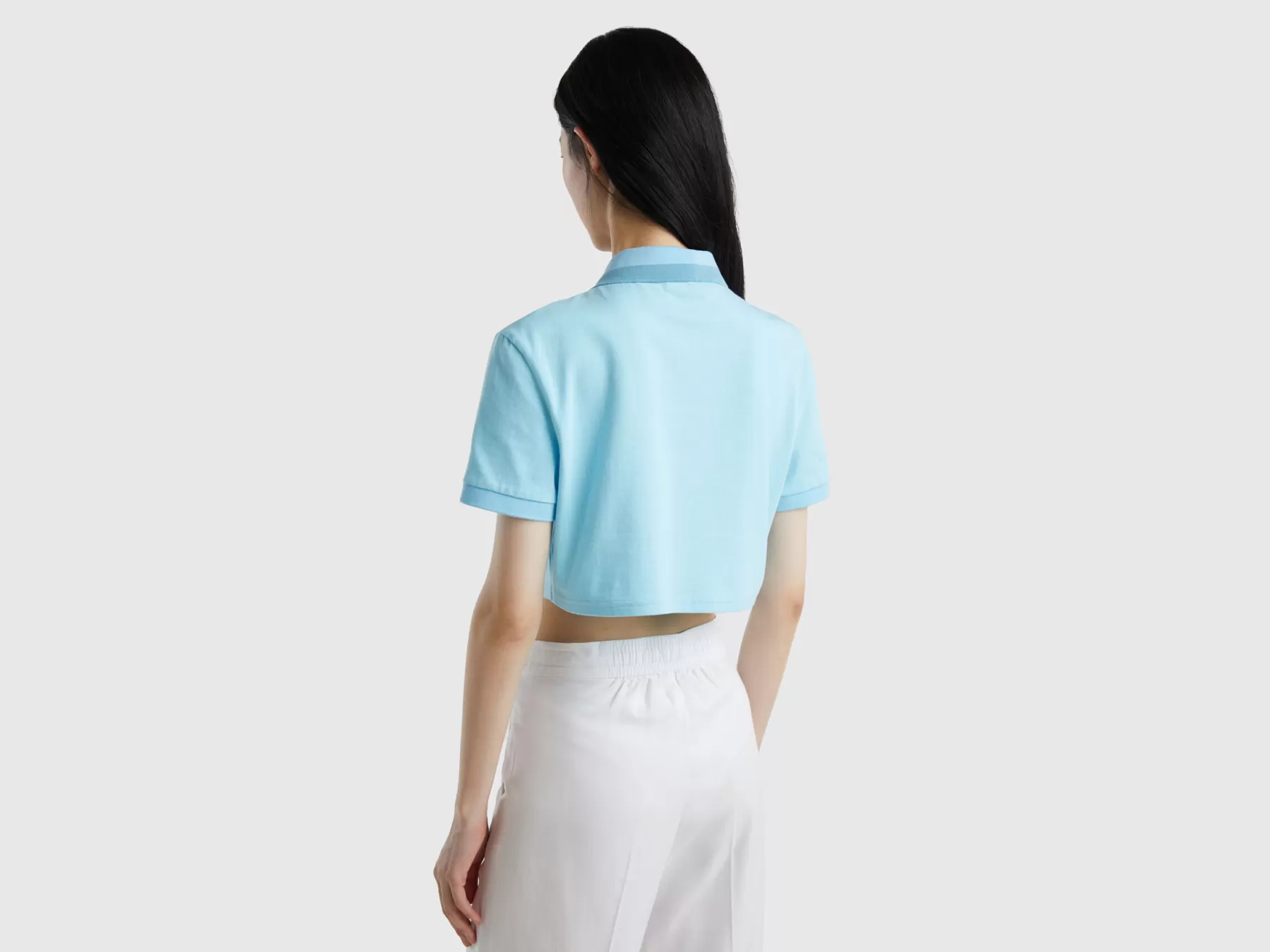 Benetton Polo Cropped Azzurra Con Ricamo Ciliegia Azzurro Flash Sale