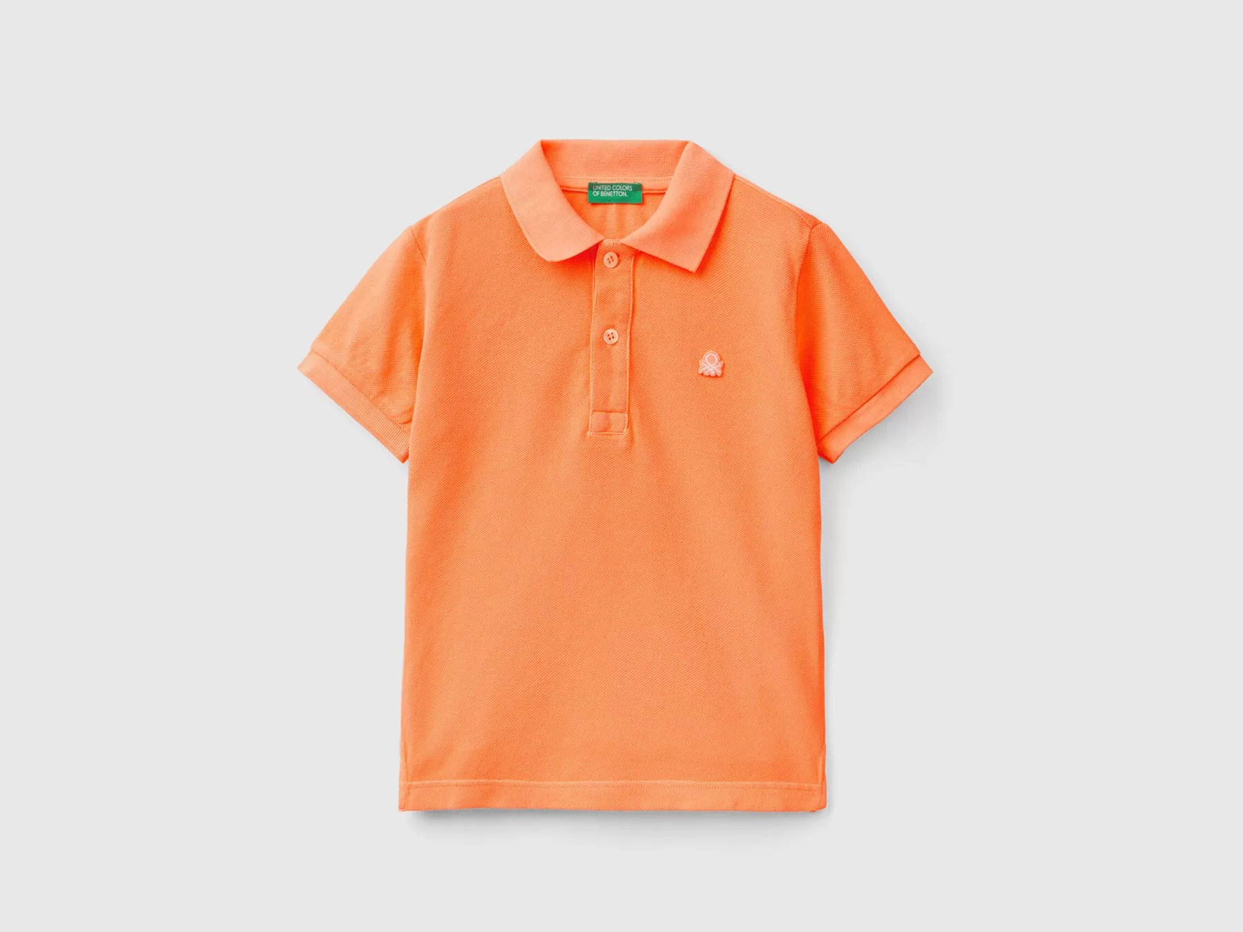 Benetton Polo Fluo In Cotone Biologico Arancione Fluo Sale