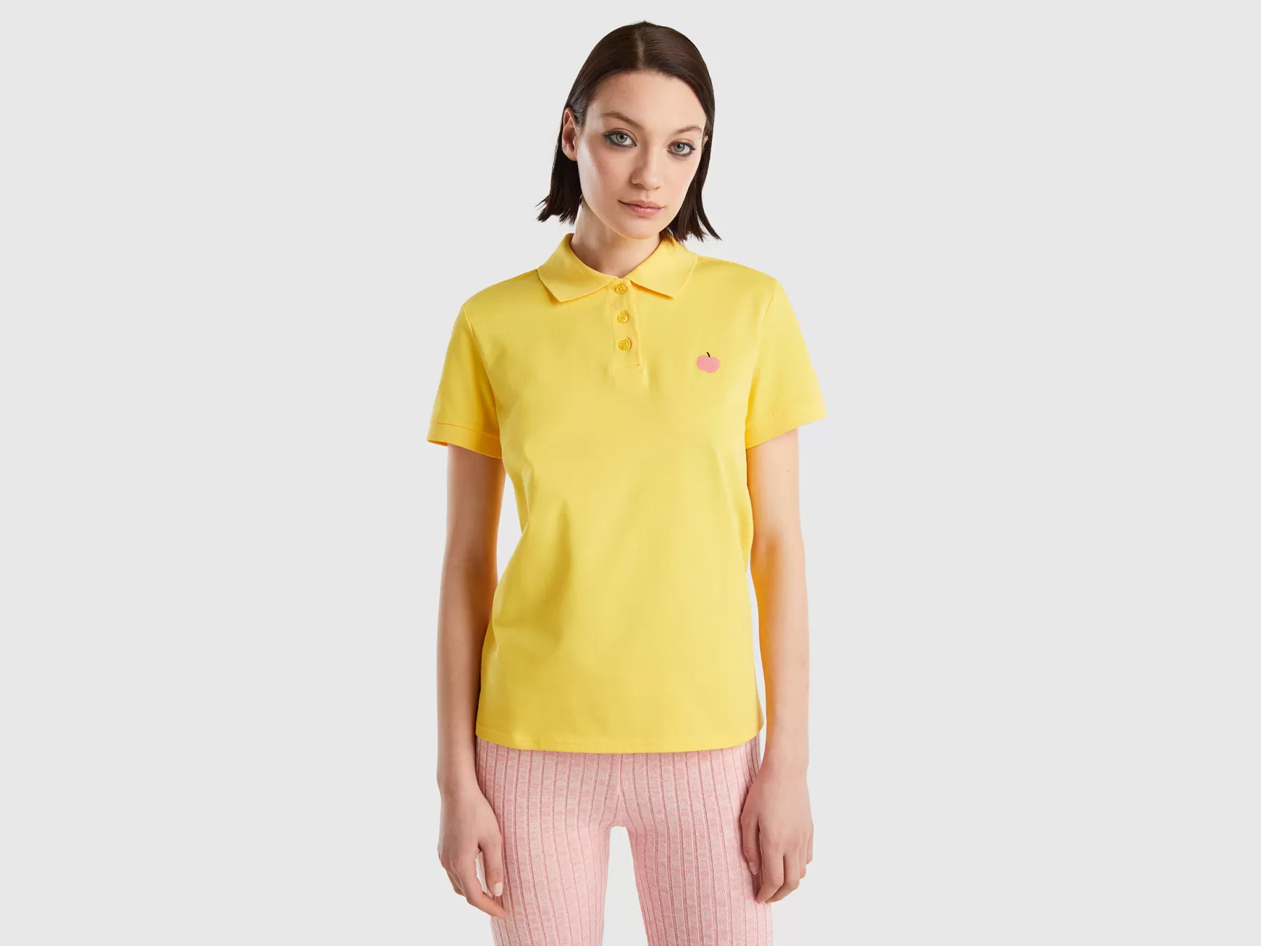 Benetton Polo Gialla Con Ricamo Mela Giallo Cheap