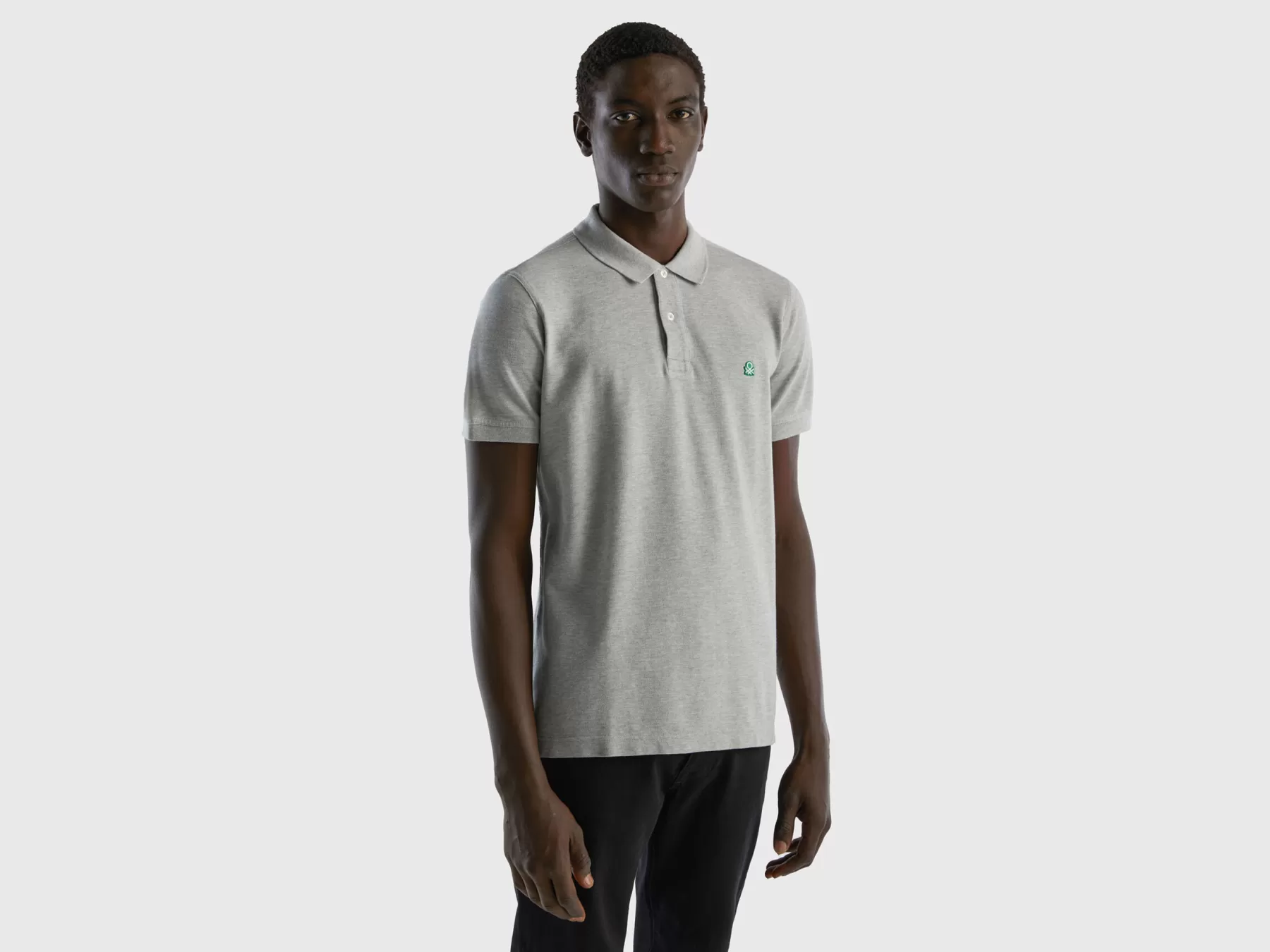 Benetton Polo Grigio Melange Regular Fit Grigio Chiaro New