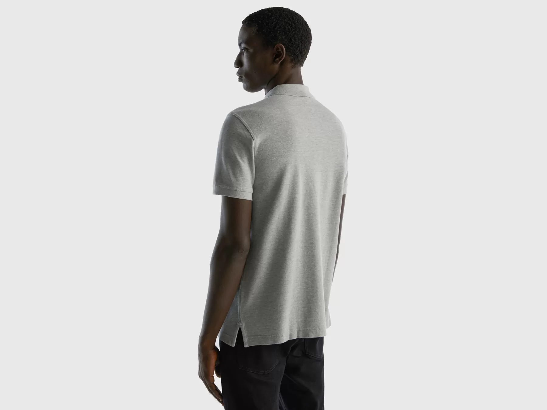 Benetton Polo Grigio Melange Regular Fit Grigio Chiaro New