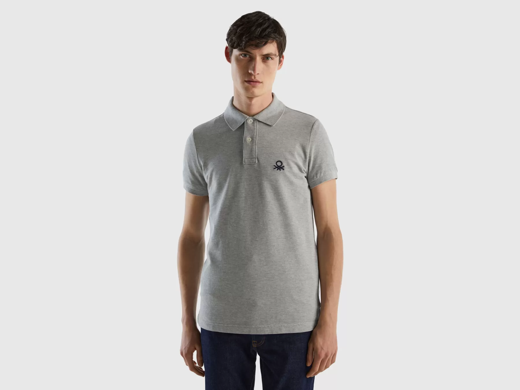 Benetton Polo Grigio Melange Slim Fit Grigio Chiaro Discount