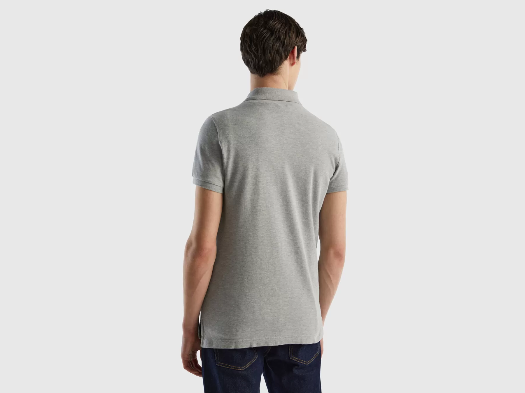 Benetton Polo Grigio Melange Slim Fit Grigio Chiaro Discount