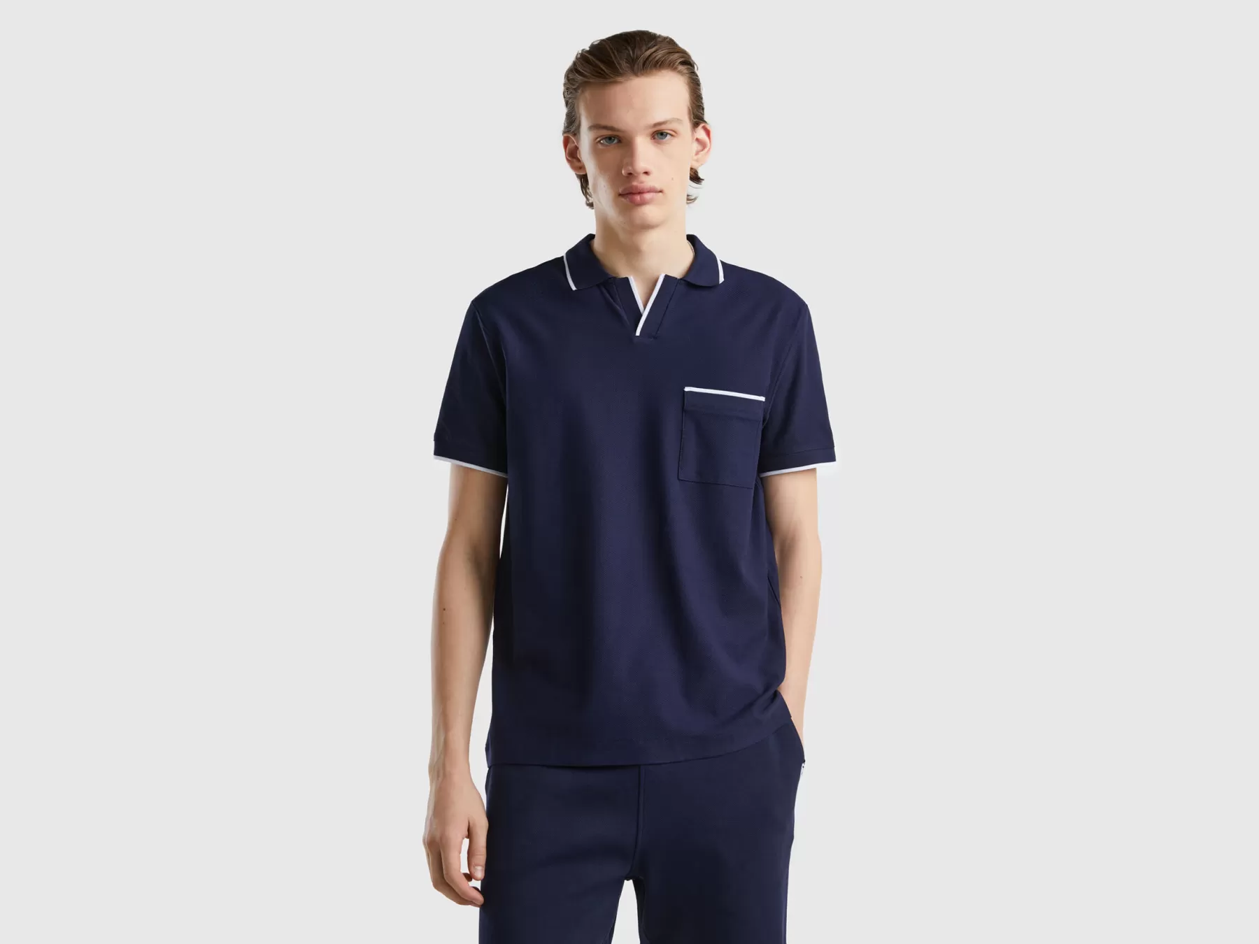 Benetton Polo In 100% Cotone Blu Scuro Shop