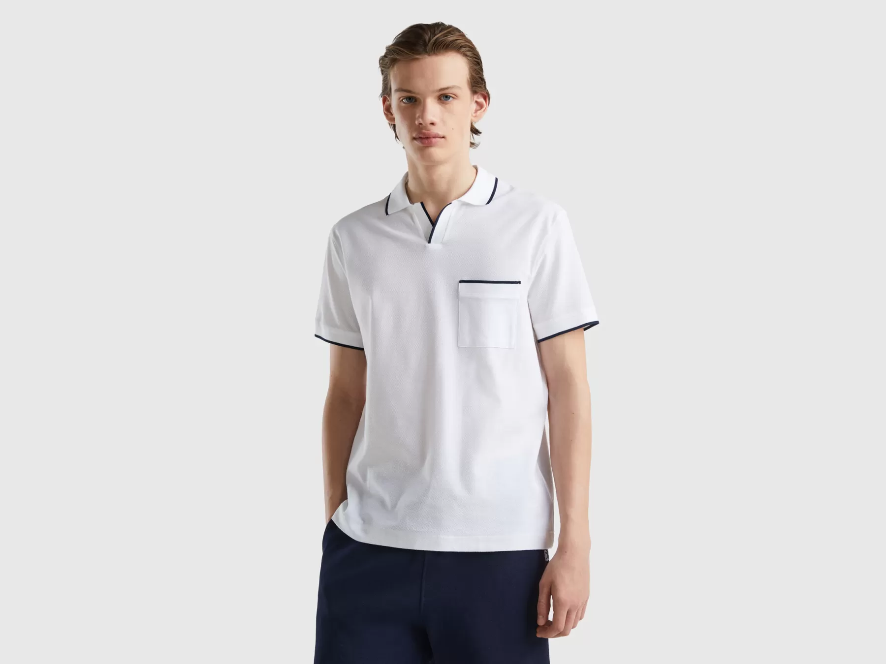 Benetton Polo In 100% Cotone Bianco Cheap