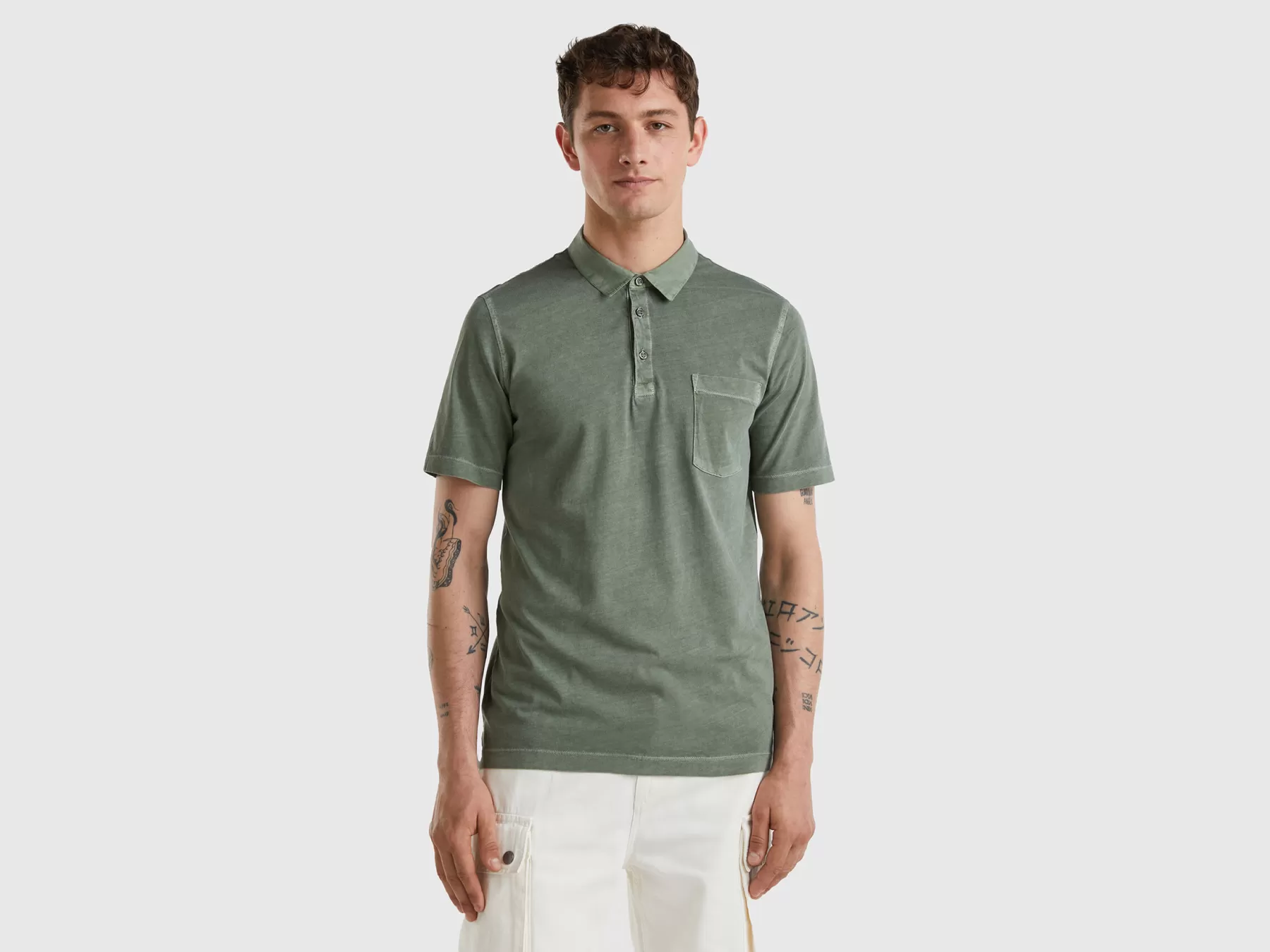 Benetton Polo In Cotone A Fibra Lunga Verde Militare Shop