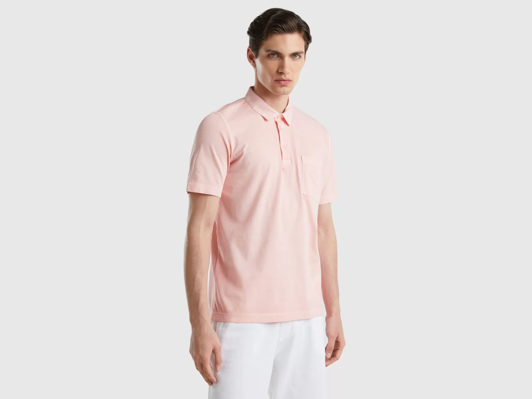 Benetton Polo In Cotone A Fibra Lunga Rosa Tenue Flash Sale