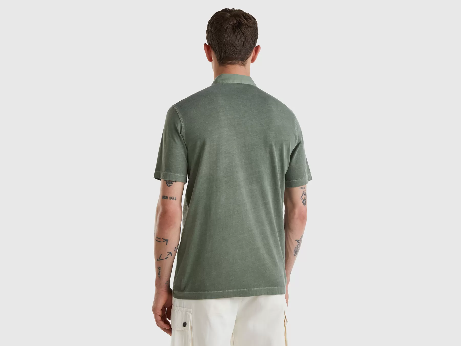 Benetton Polo In Cotone A Fibra Lunga Verde Militare Shop