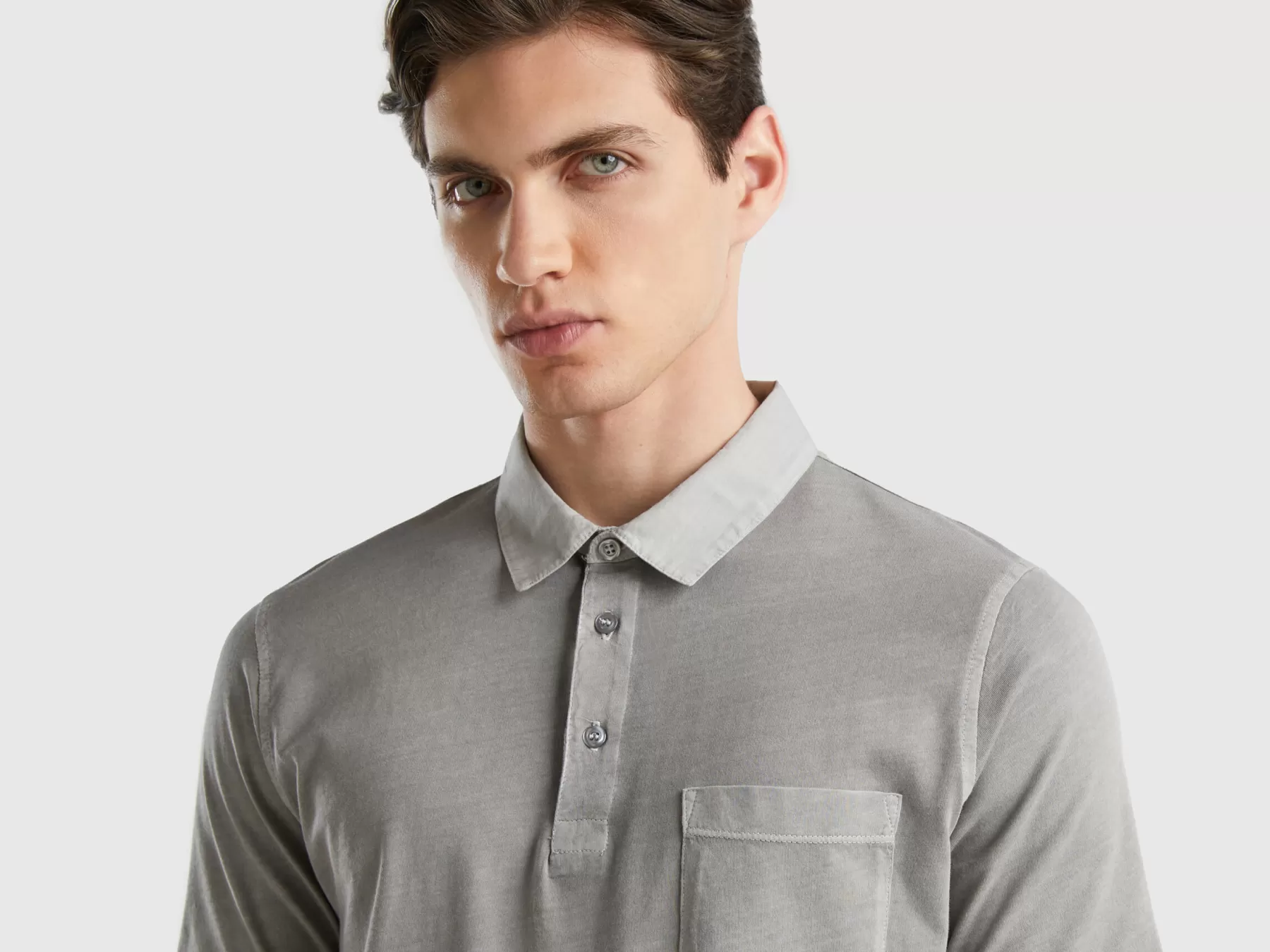 Benetton Polo In Cotone A Fibra Lunga Grigio Chiaro Cheap