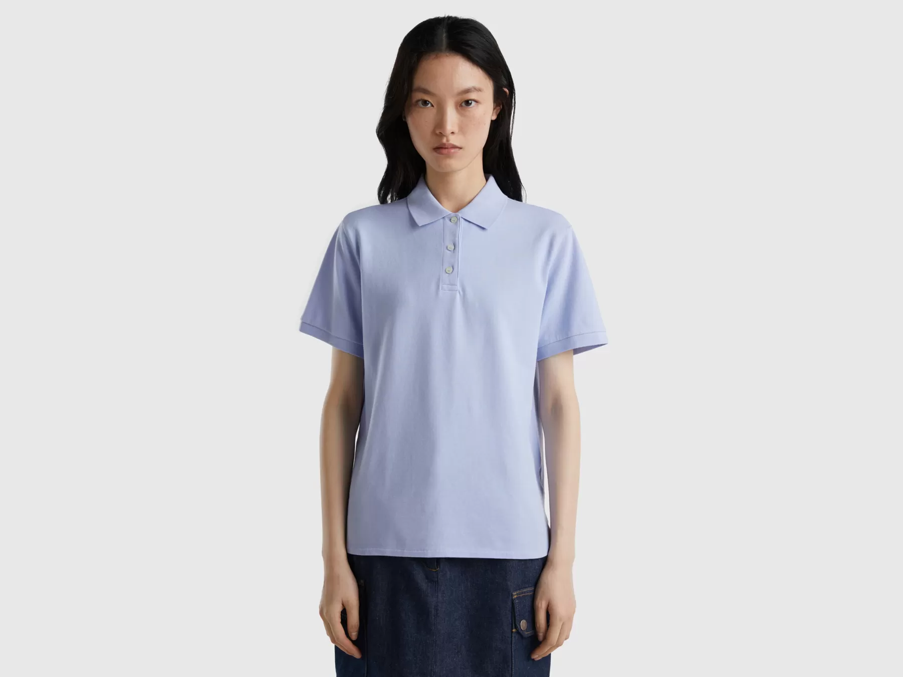 Benetton Polo In Cotone Bio Stretch Lavanda Shop