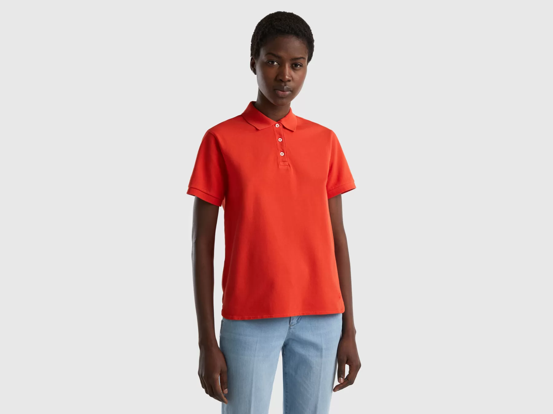 Benetton Polo In Cotone Bio Stretch Rosso Sale