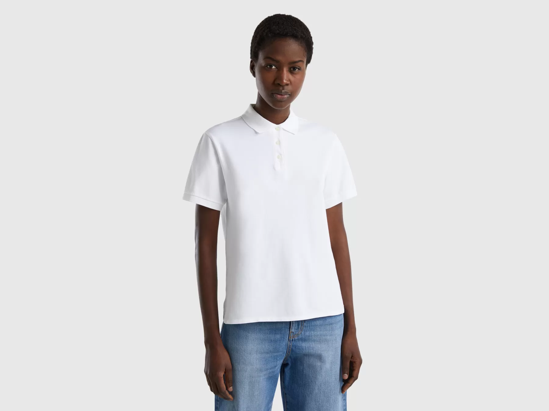 Benetton Polo In Cotone Bio Stretch Bianco Online