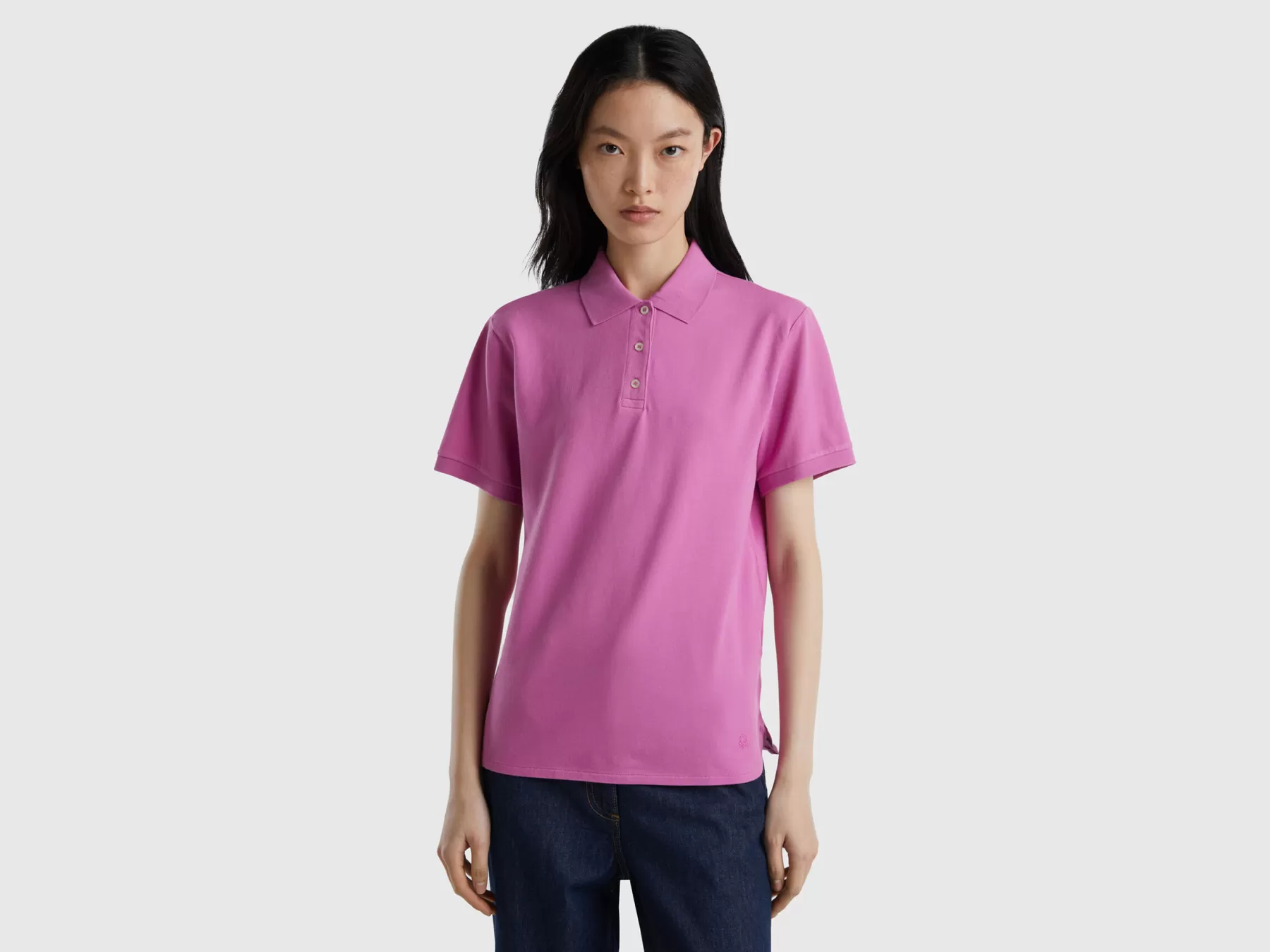 Benetton Polo In Cotone Bio Stretch Rosa Flash Sale