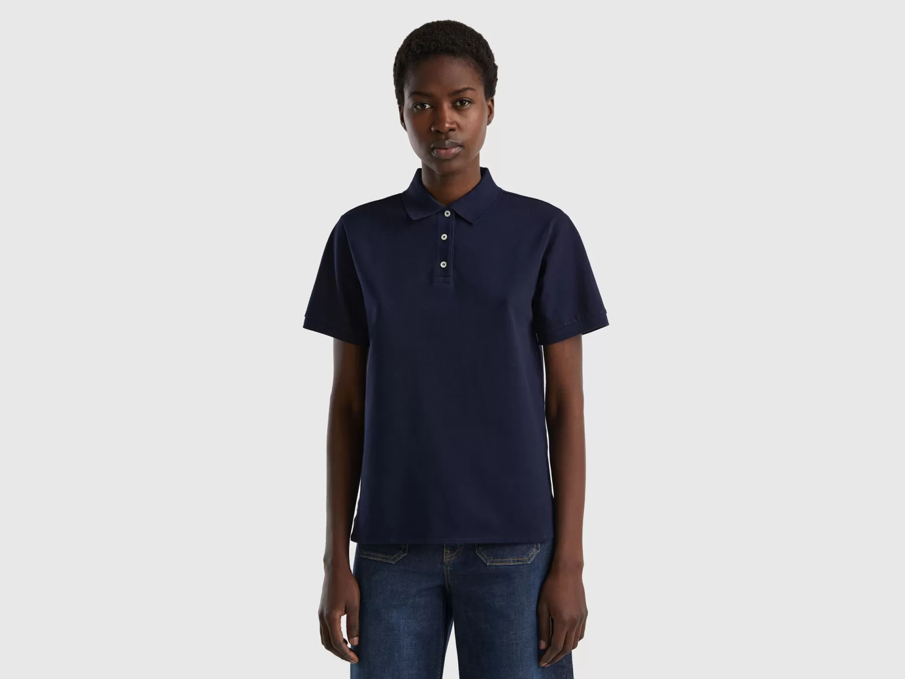 Benetton Polo In Cotone Bio Stretch Blu Scuro Online