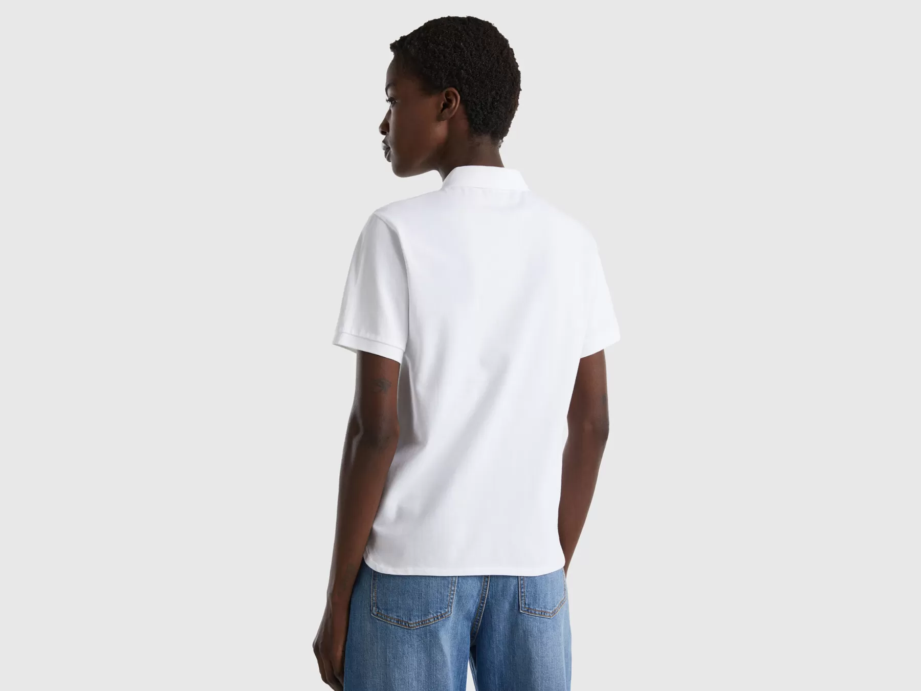 Benetton Polo In Cotone Bio Stretch Bianco Online