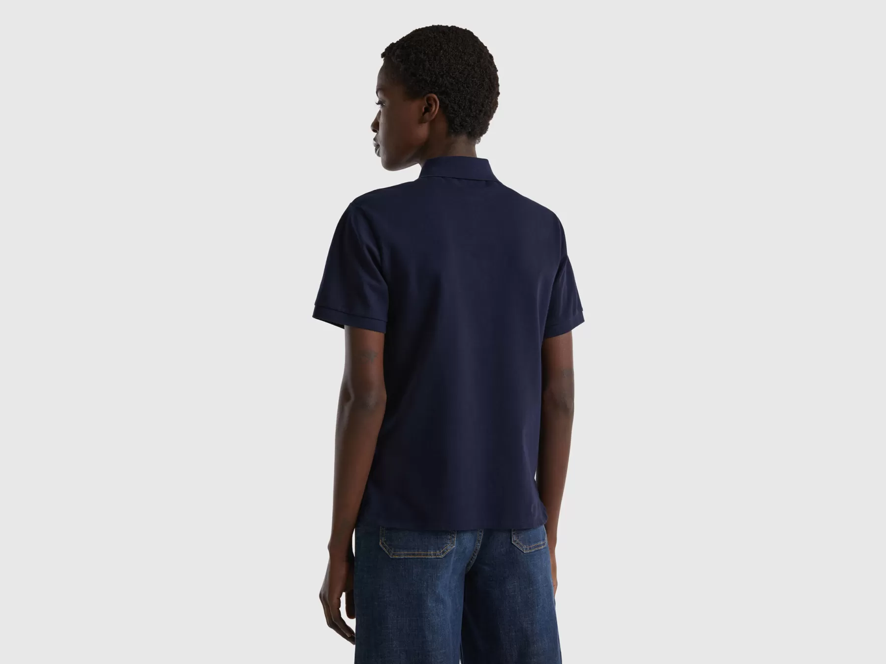 Benetton Polo In Cotone Bio Stretch Blu Scuro Online