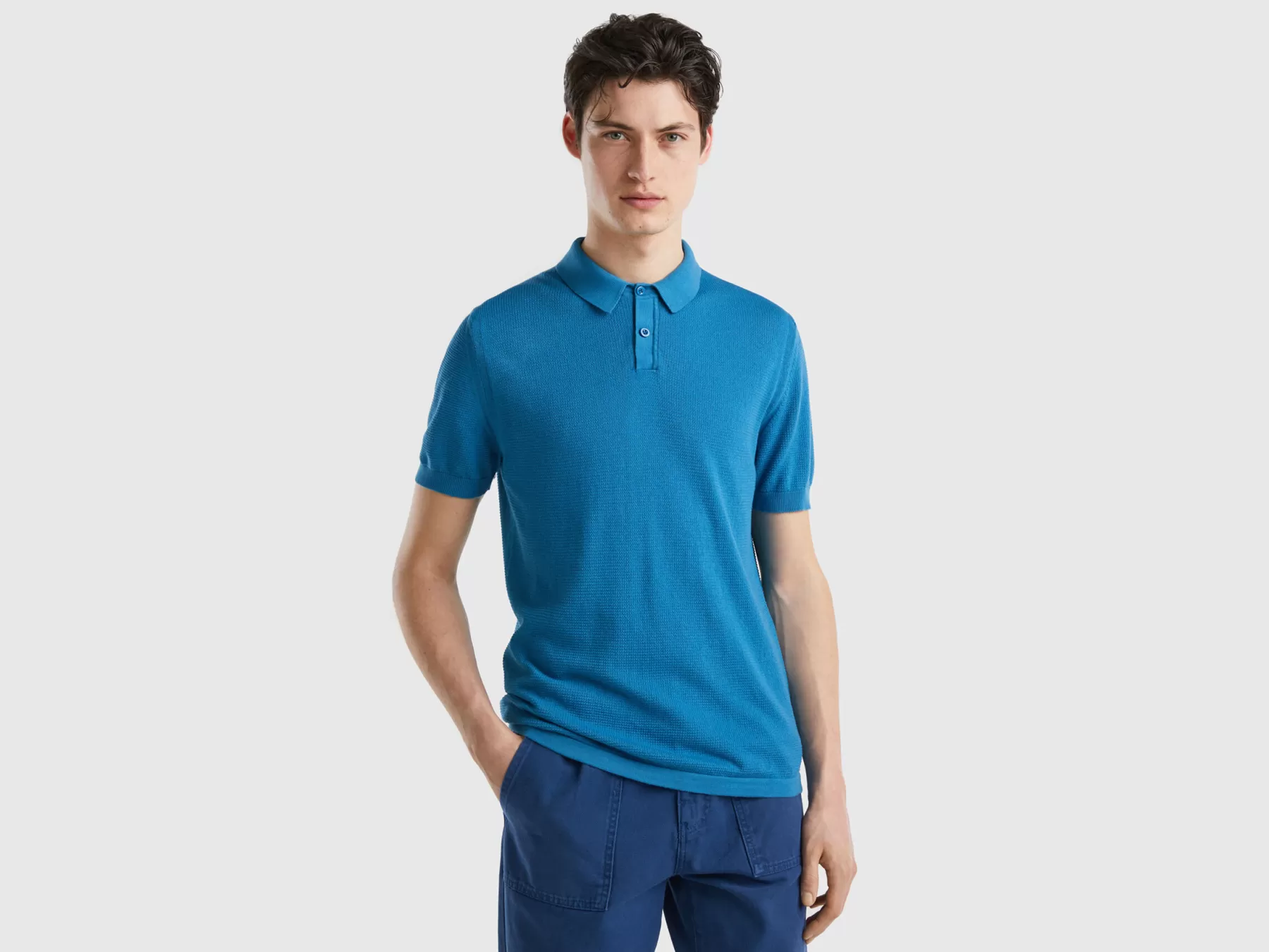 Benetton Polo In Maglia A Manica Corta Avio New