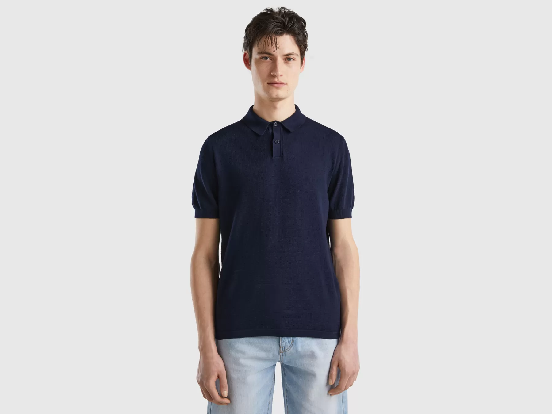 Benetton Polo In Maglia A Manica Corta Blu Scuro Hot