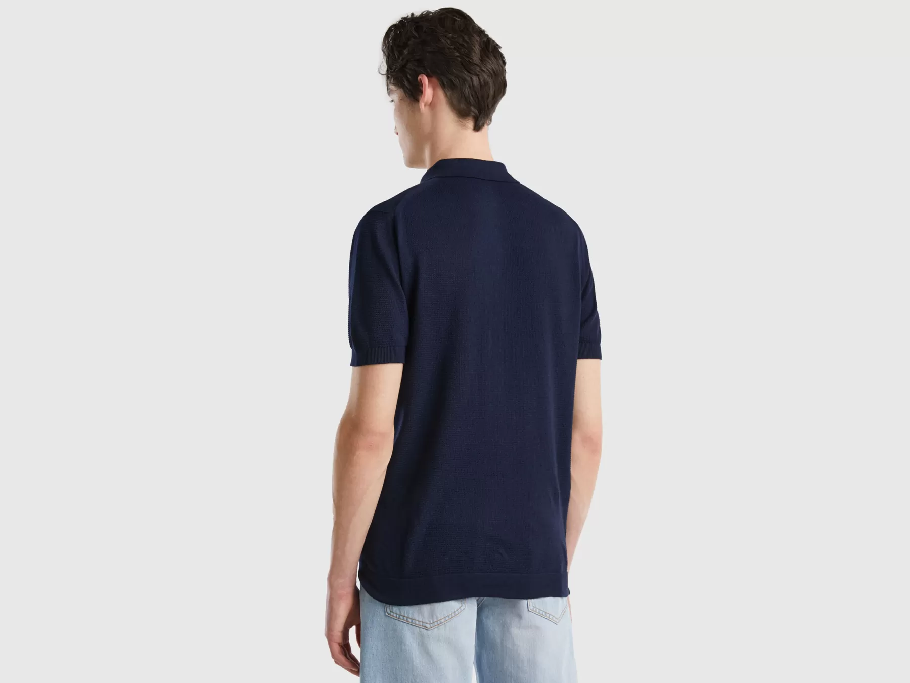 Benetton Polo In Maglia A Manica Corta Blu Scuro Hot