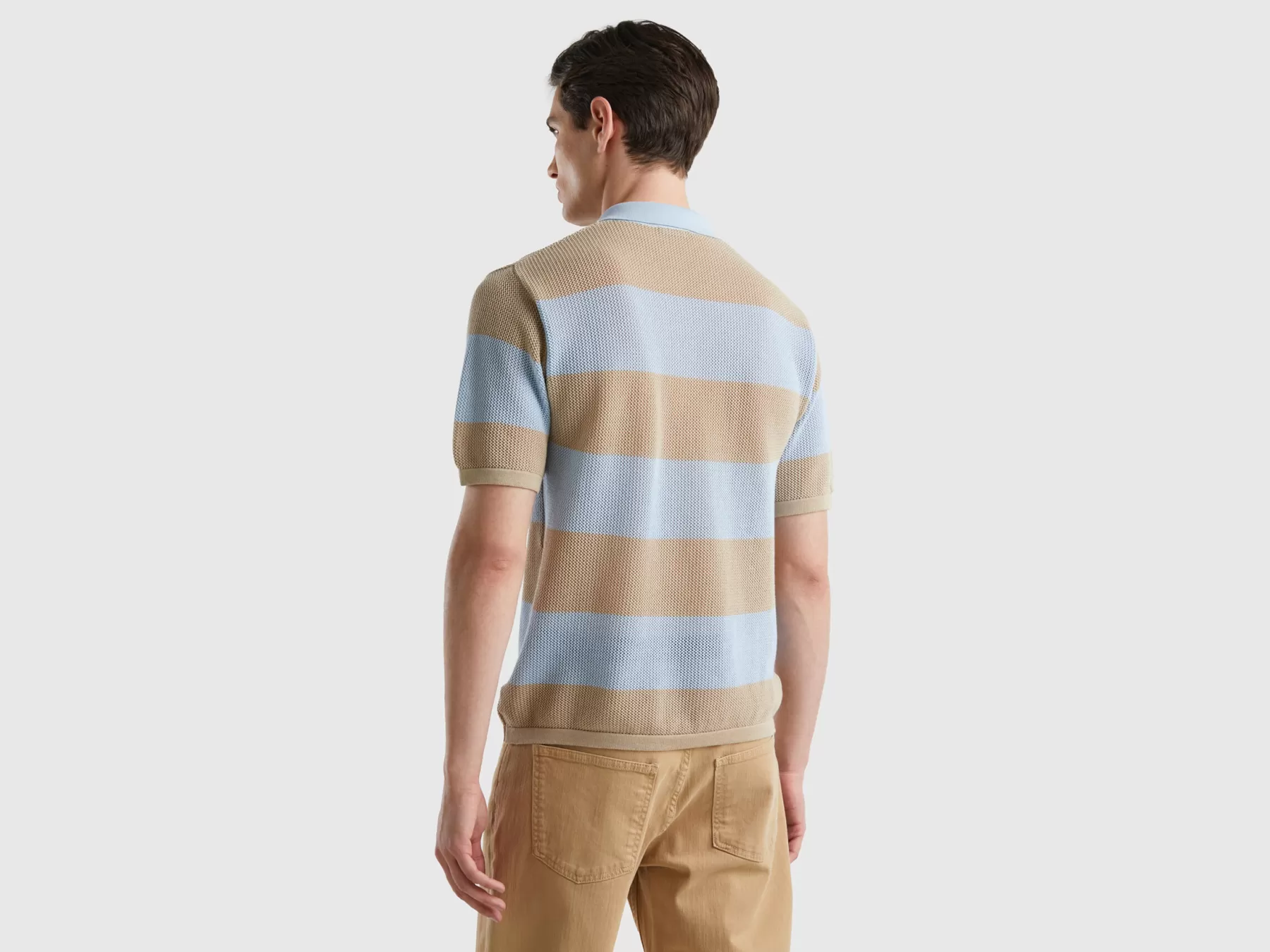 Benetton Polo In Maglia A Righe Celesti E Beige Celeste Online