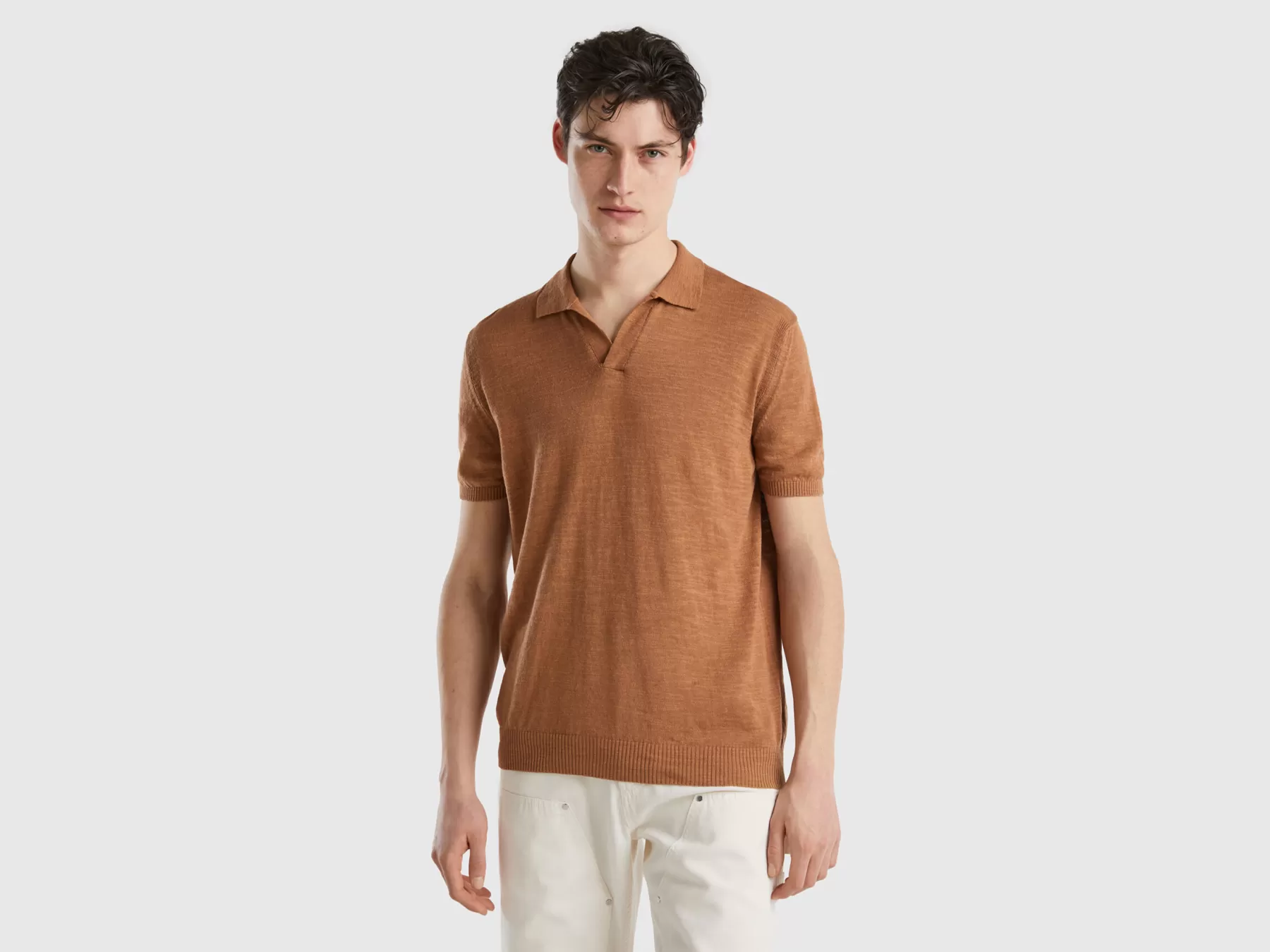 Benetton Polo In Misto Lino Marrone Best