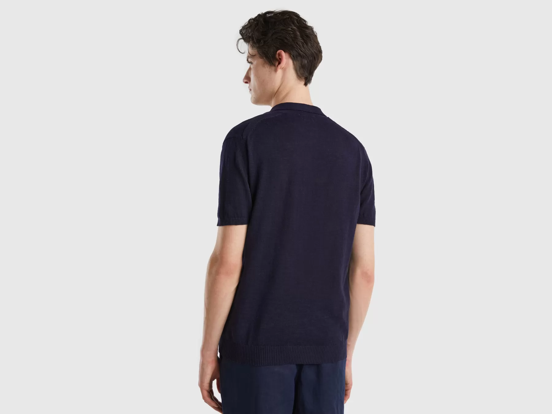 Benetton Polo In Misto Lino Blu Scuro Flash Sale