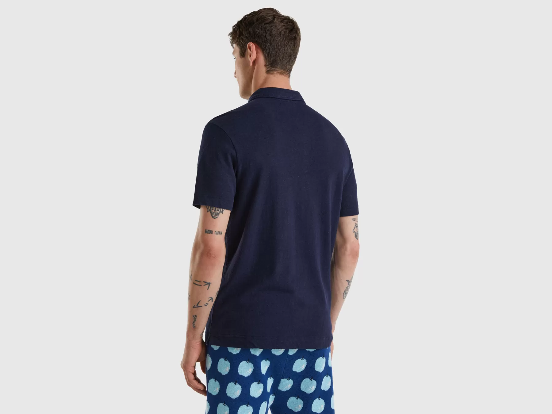 Benetton Polo In Misto Lino Blu Scuro Fashion