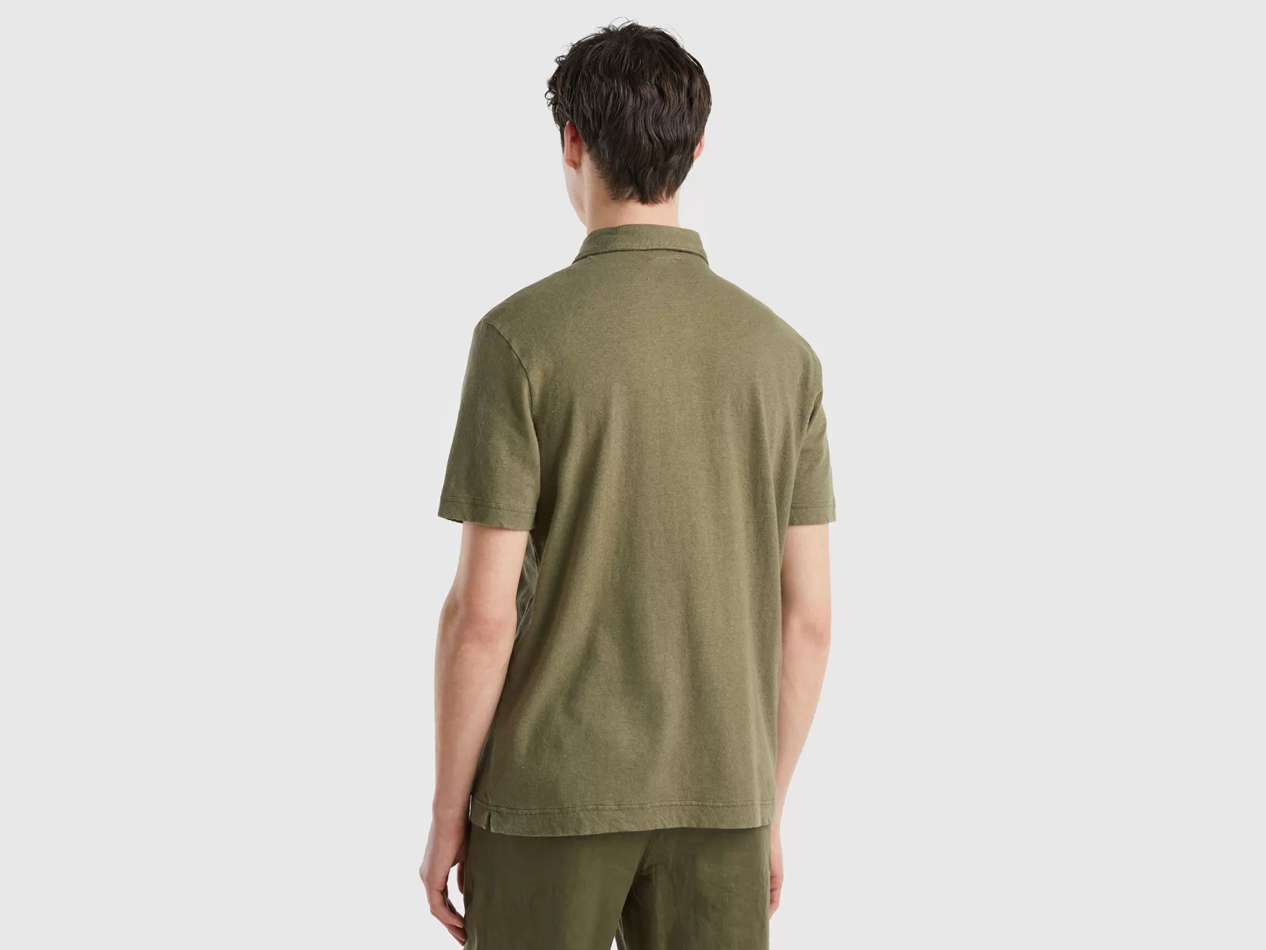 Benetton Polo In Misto Lino Verde Militare Shop